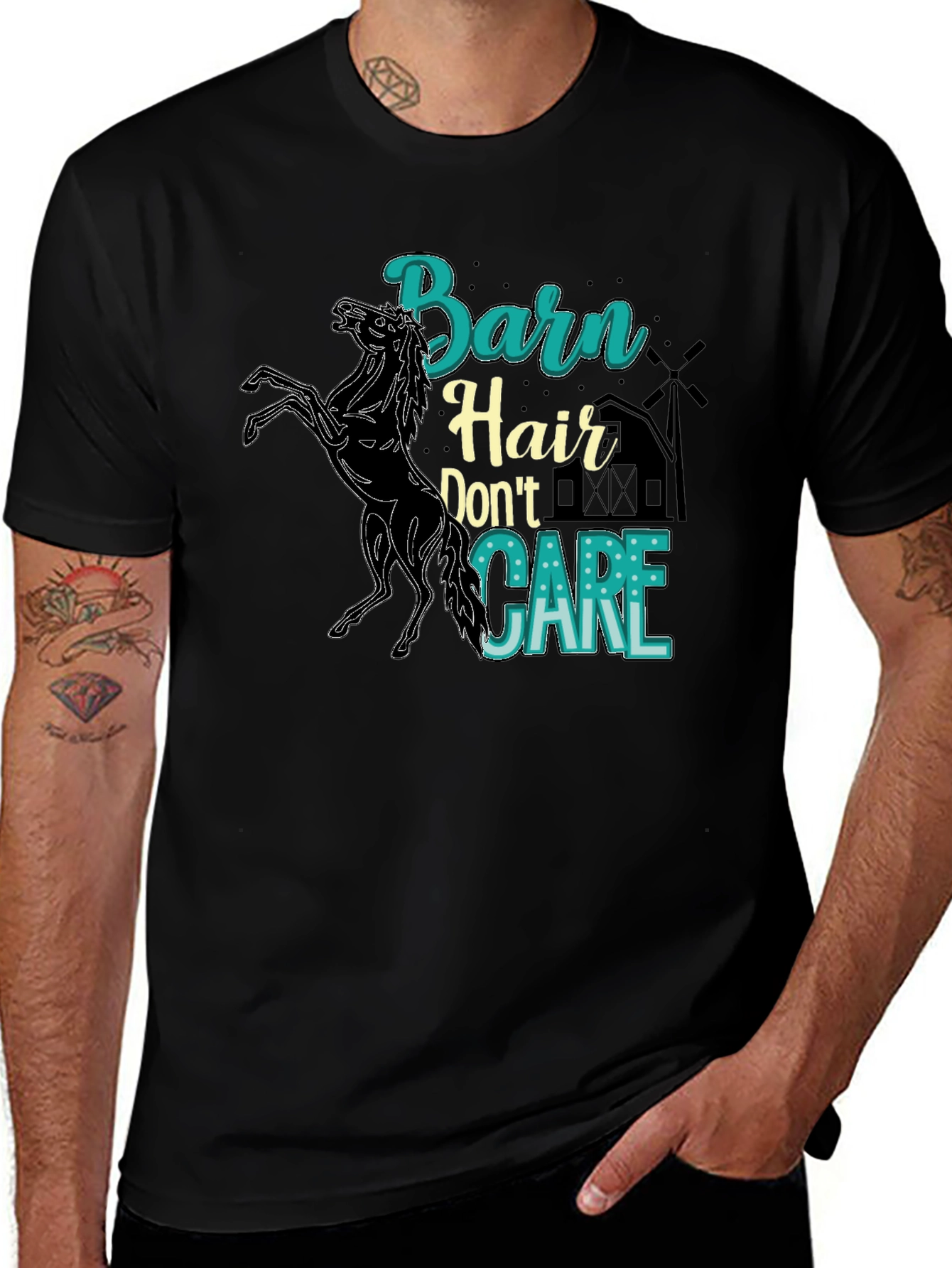 Barn Hair Don't Care Graphic Tee - Black Cotton Blend