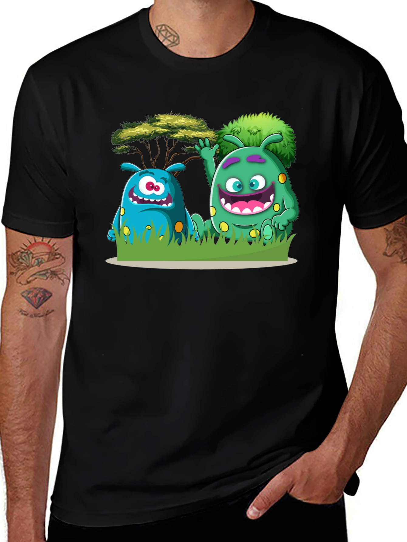 Black Monster Pals Graphic Tee - Fun & Unique Design main image