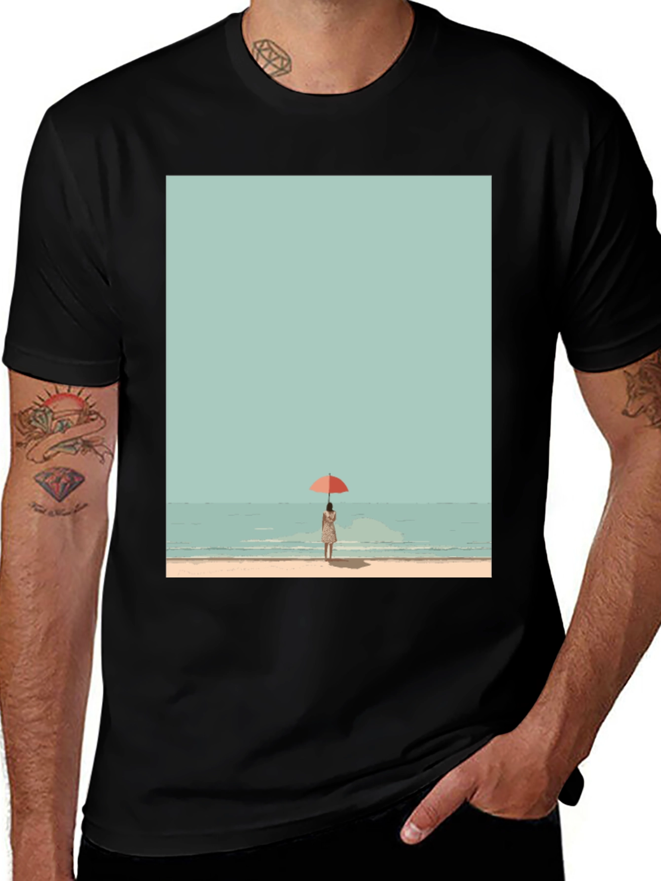 Variant 21 of Minimalist Beach Scene Graphic Tee - Unisex Black T-Shirt