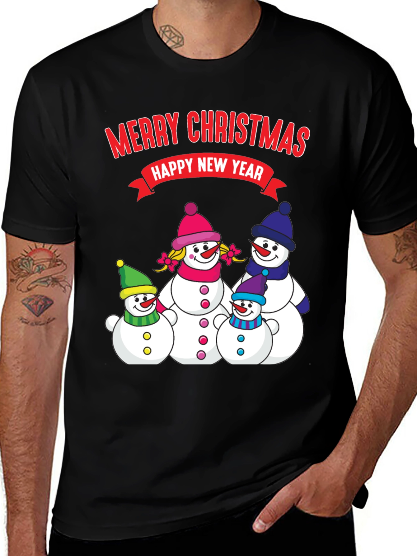 Variant 9 of Merry Christmas Snowman Family Holiday T-Shirt