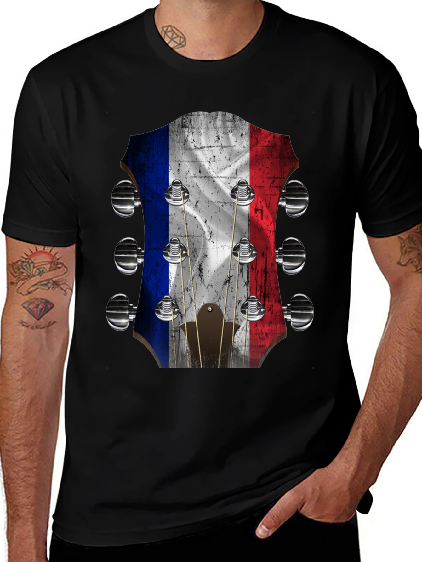 Variant 2 of French Flag Guitar Headstock Graphic Tee