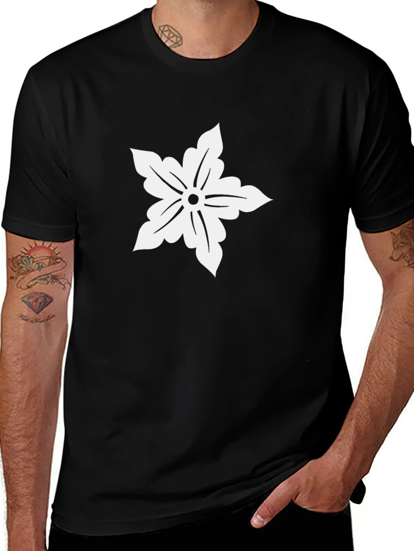 Variant 8 of Black T-Shirt with White Floral Print