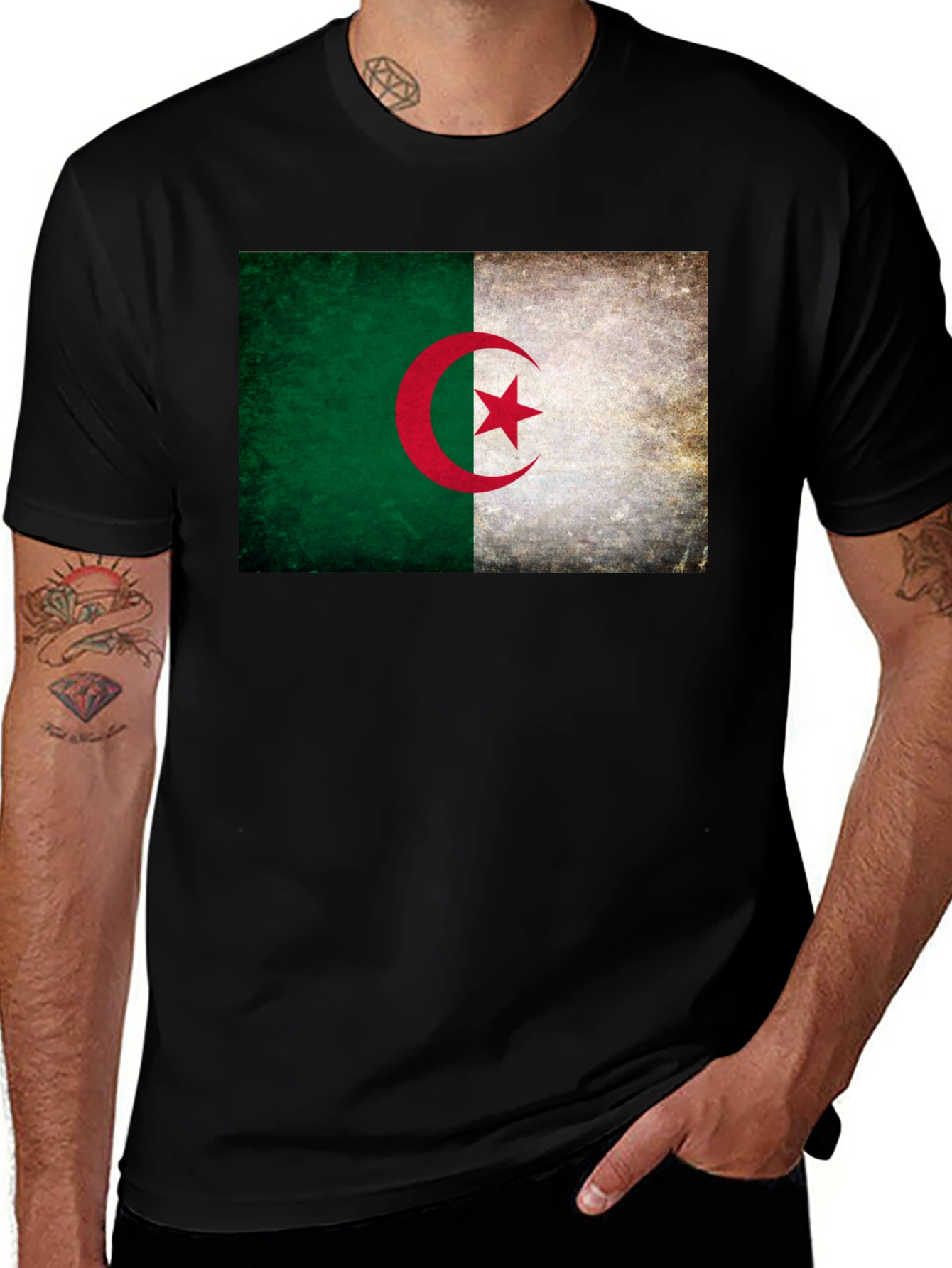 Variant 22 of Algeria Flag Graphic Tee - Black Unisex T-Shirt