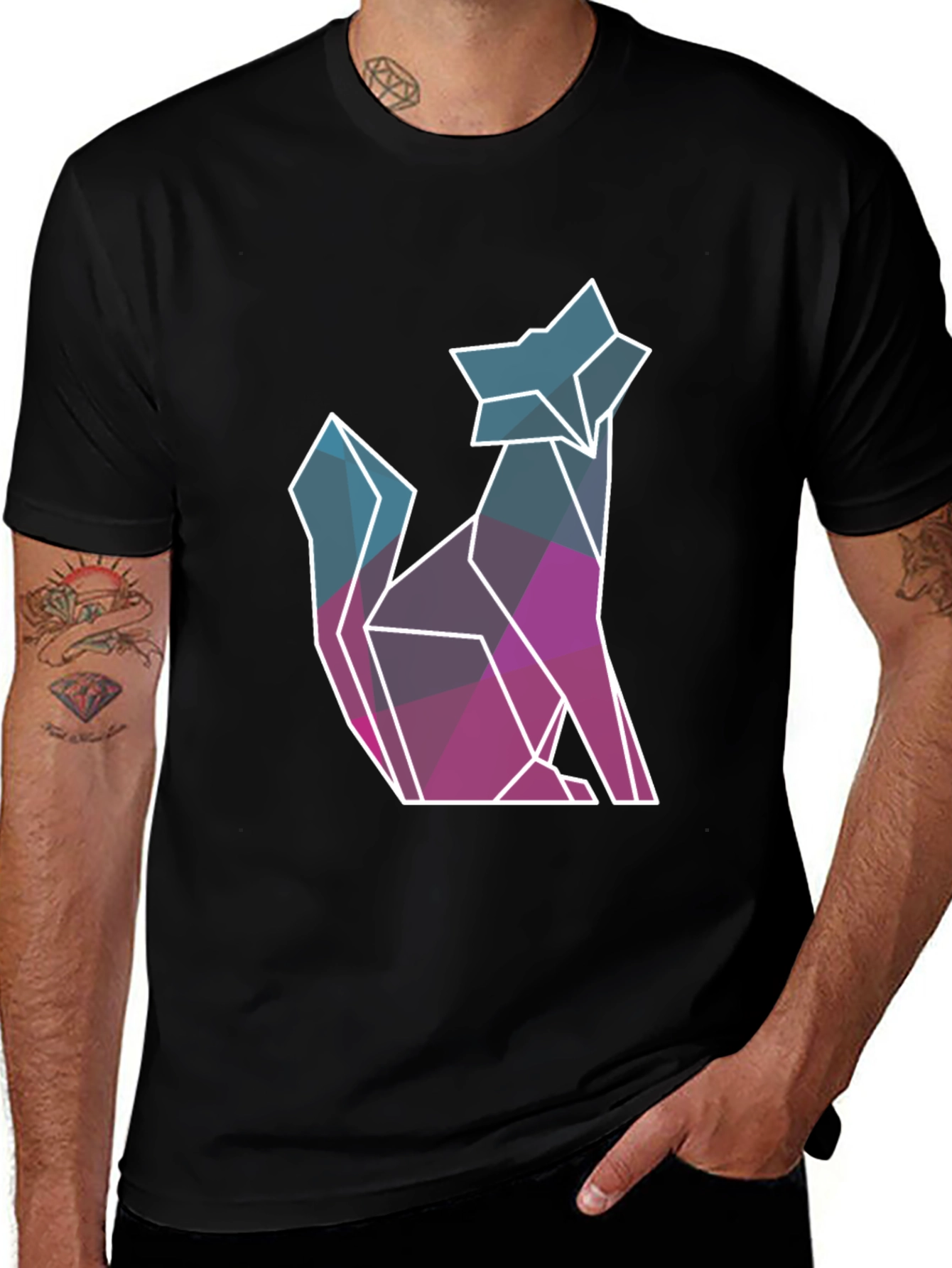 Variant 9 of Geometric Wolf Graphic Tee - Modern Style