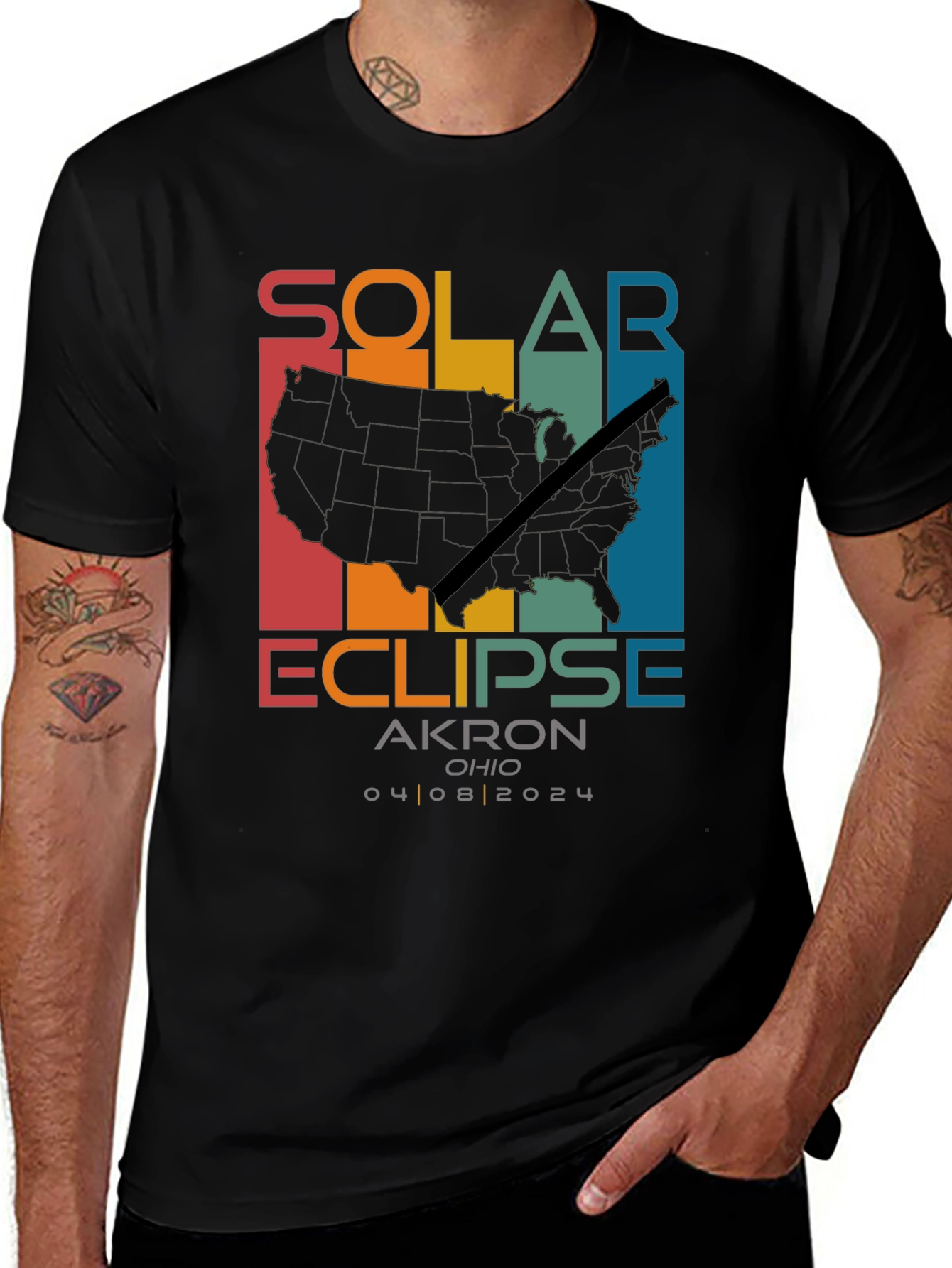 Variant 19 of Solar Eclipse Akron Ohio 2024 Retro T-Shirt