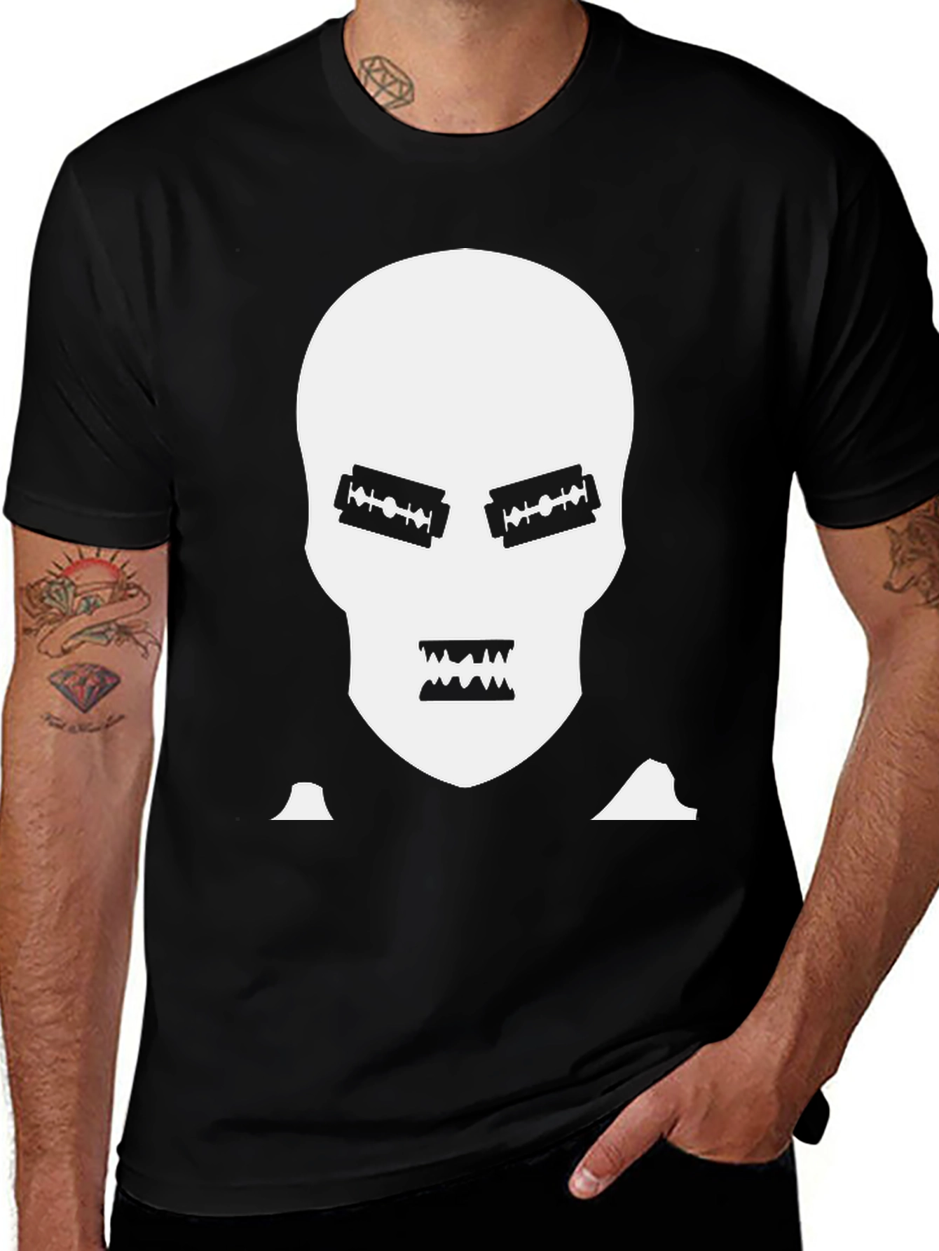 Variant 22 of Edgy Razor Face Graphic Tee - Black Cotton Blend