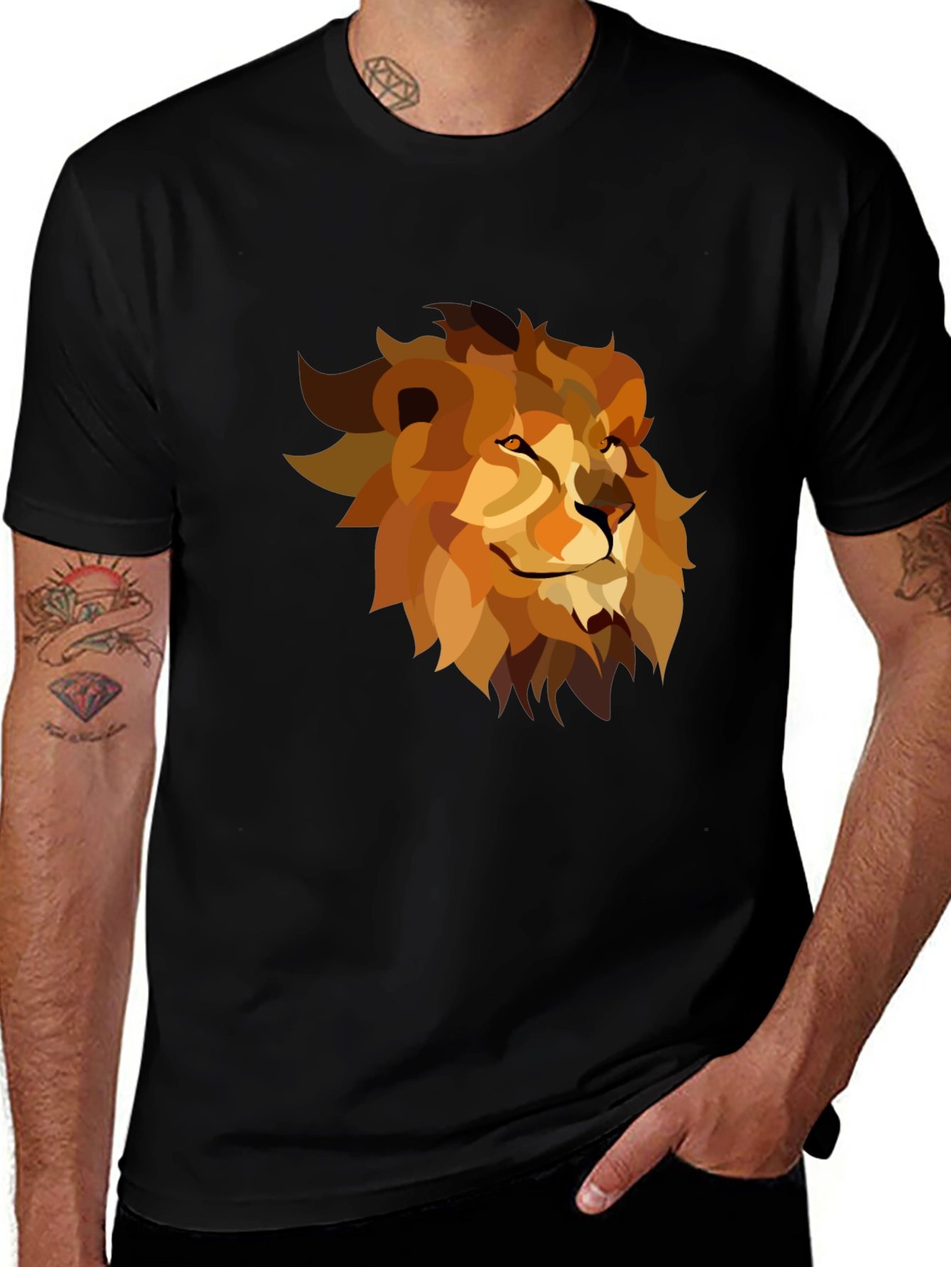 Variant 17 of Geometric Lion Graphic Tee - Black