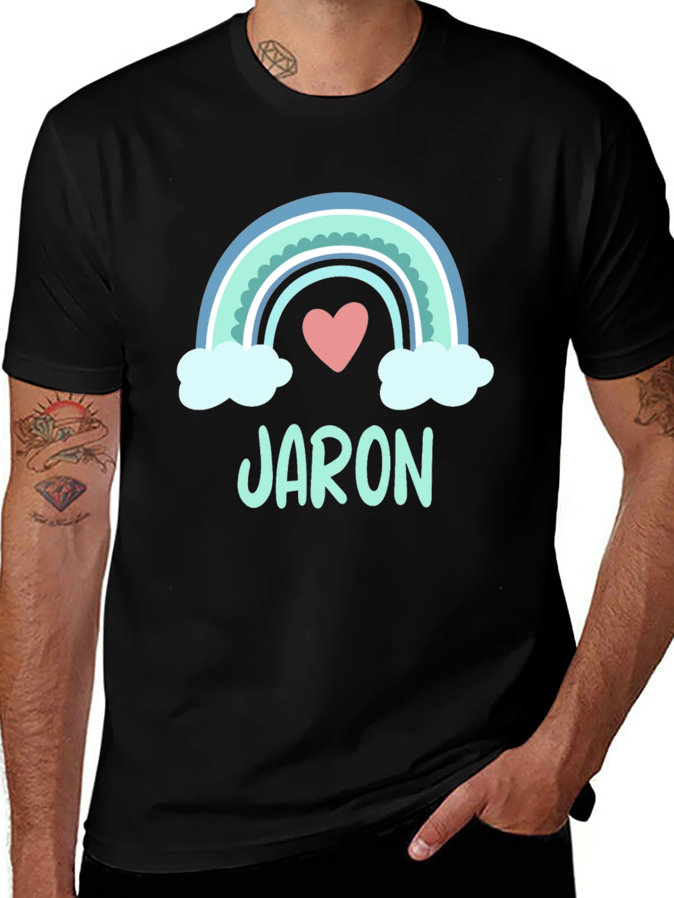 Variant 14 of Personalized Jaron Rainbow Heart T-Shirt