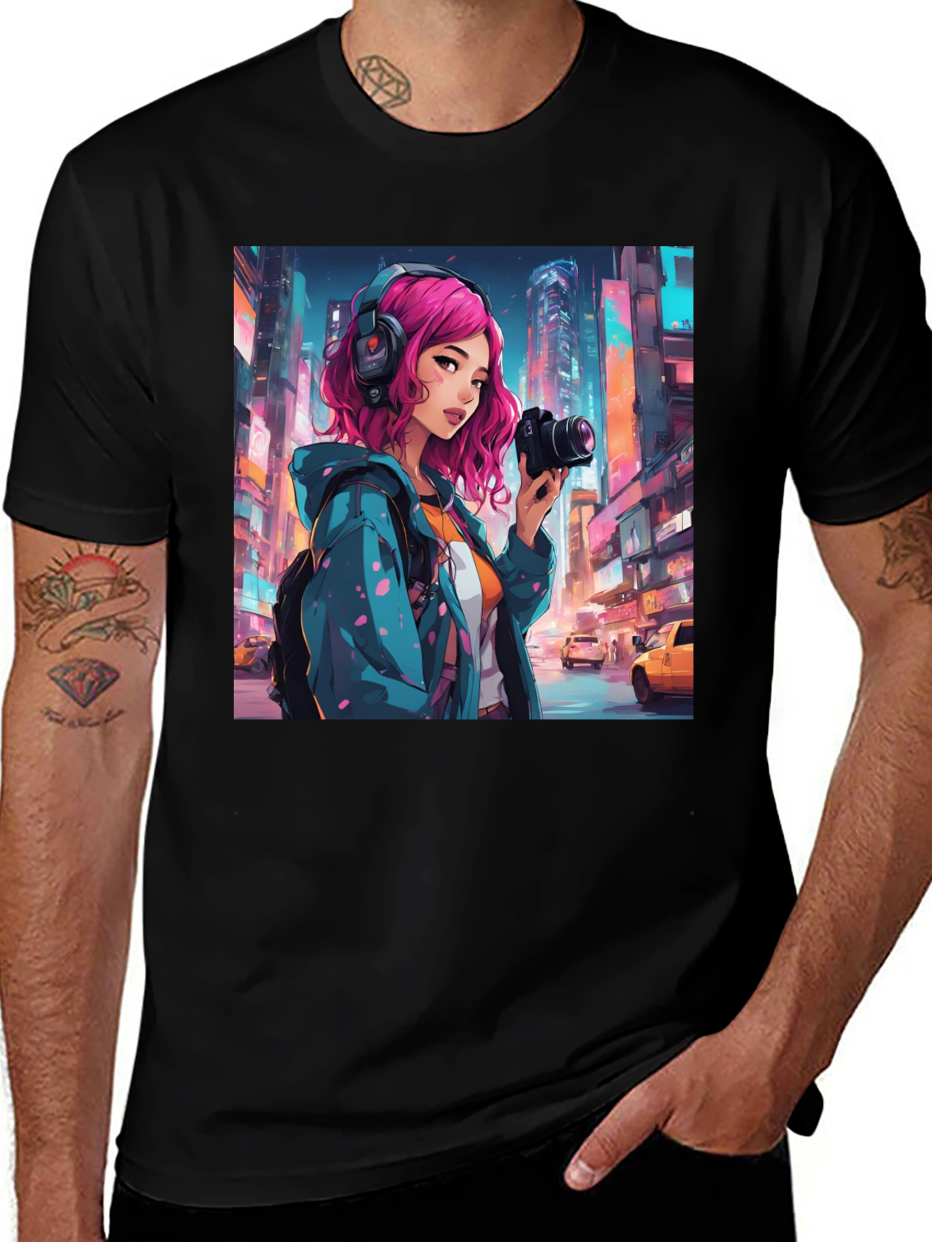Variant 21 of Anime Girl Photographer Black T-Shirt
