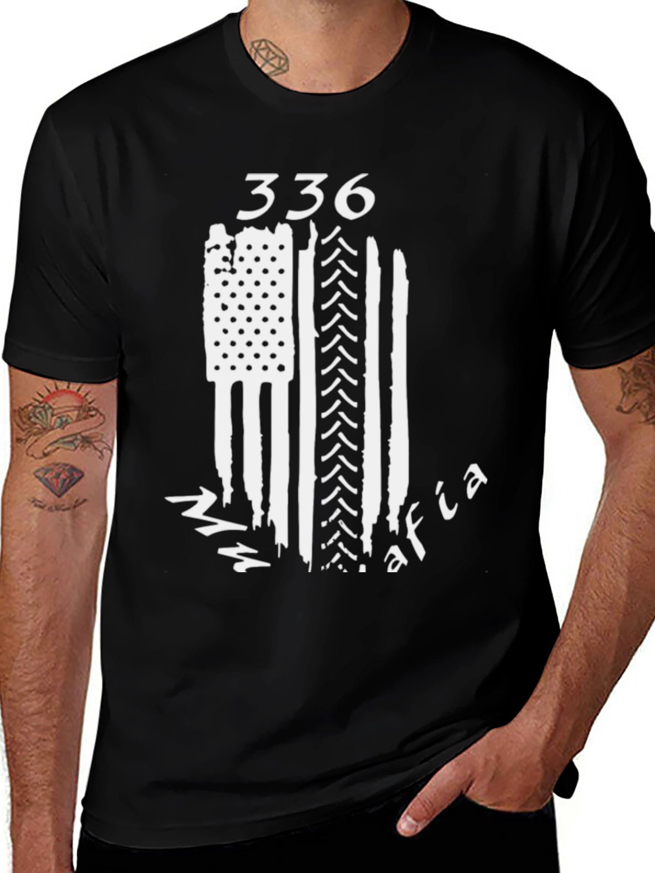 Variant 25 of 336 Mafia Distressed American Flag Graphic T-Shirt