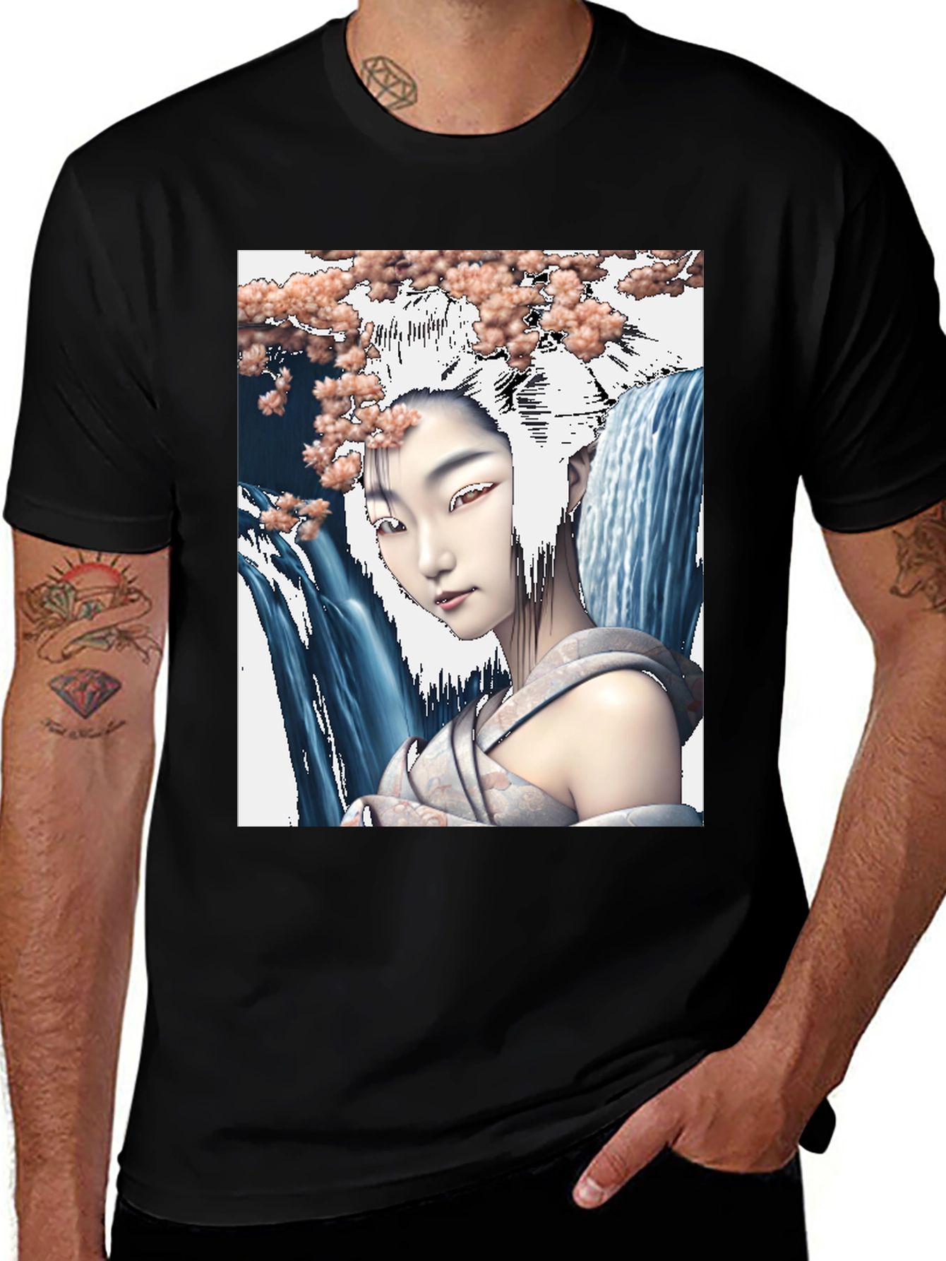 Variant 22 of Geisha Waterfall Graphic Tee - Black