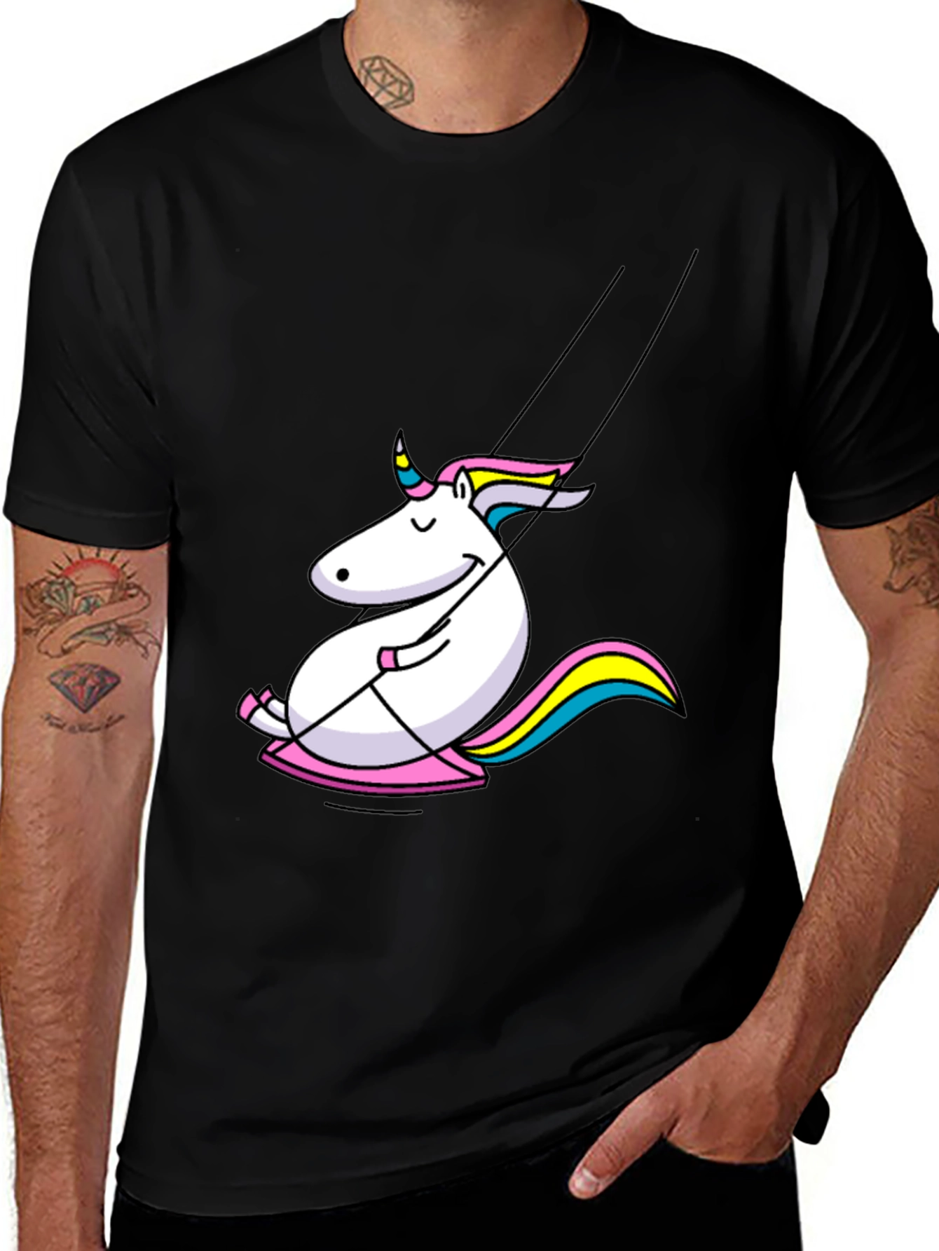 Variant 22 of Unicorn on Swing Graphic Tee - Black Cotton Comfort