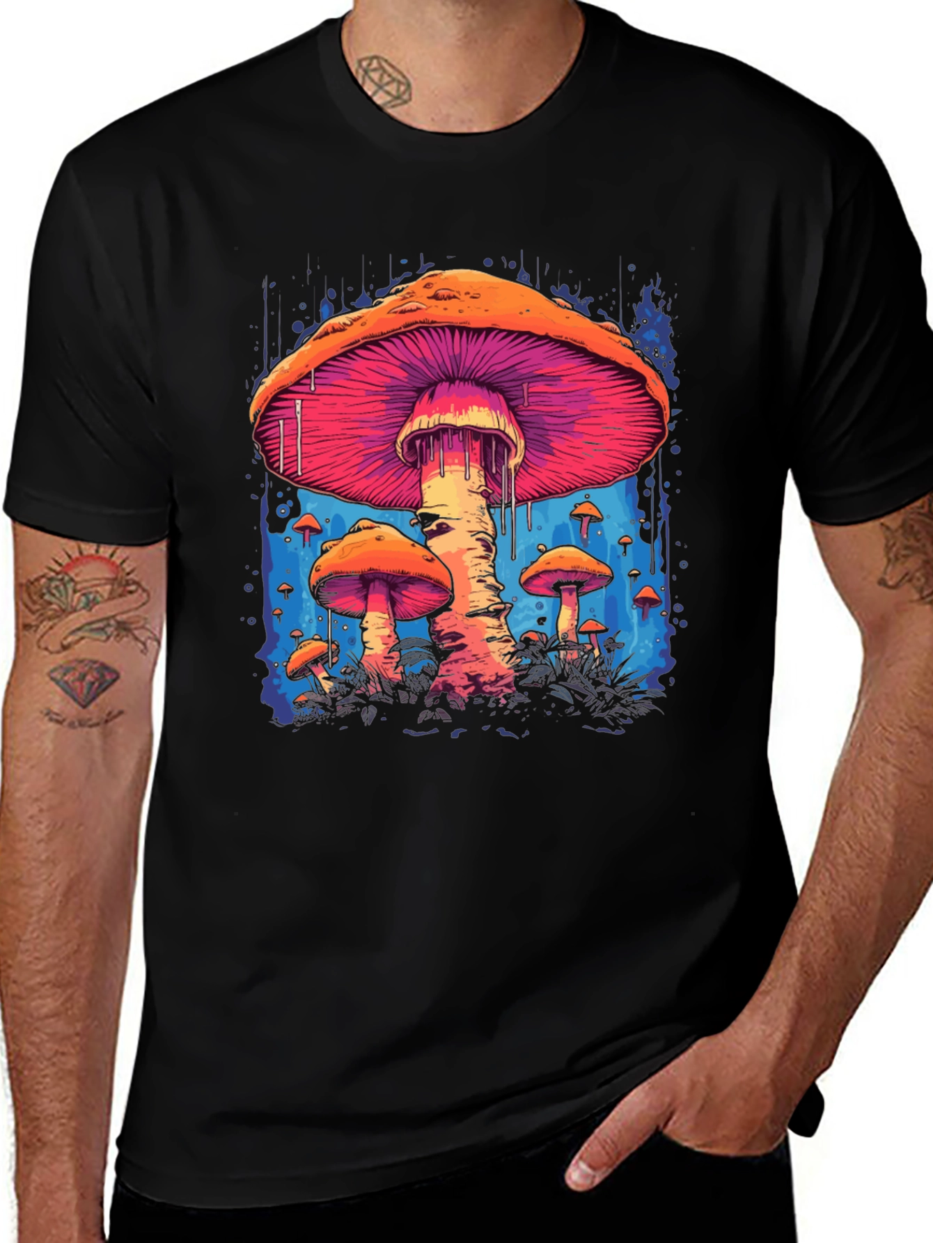 Variant 23 of Psychedelic Mushroom Graphic Tee - Black