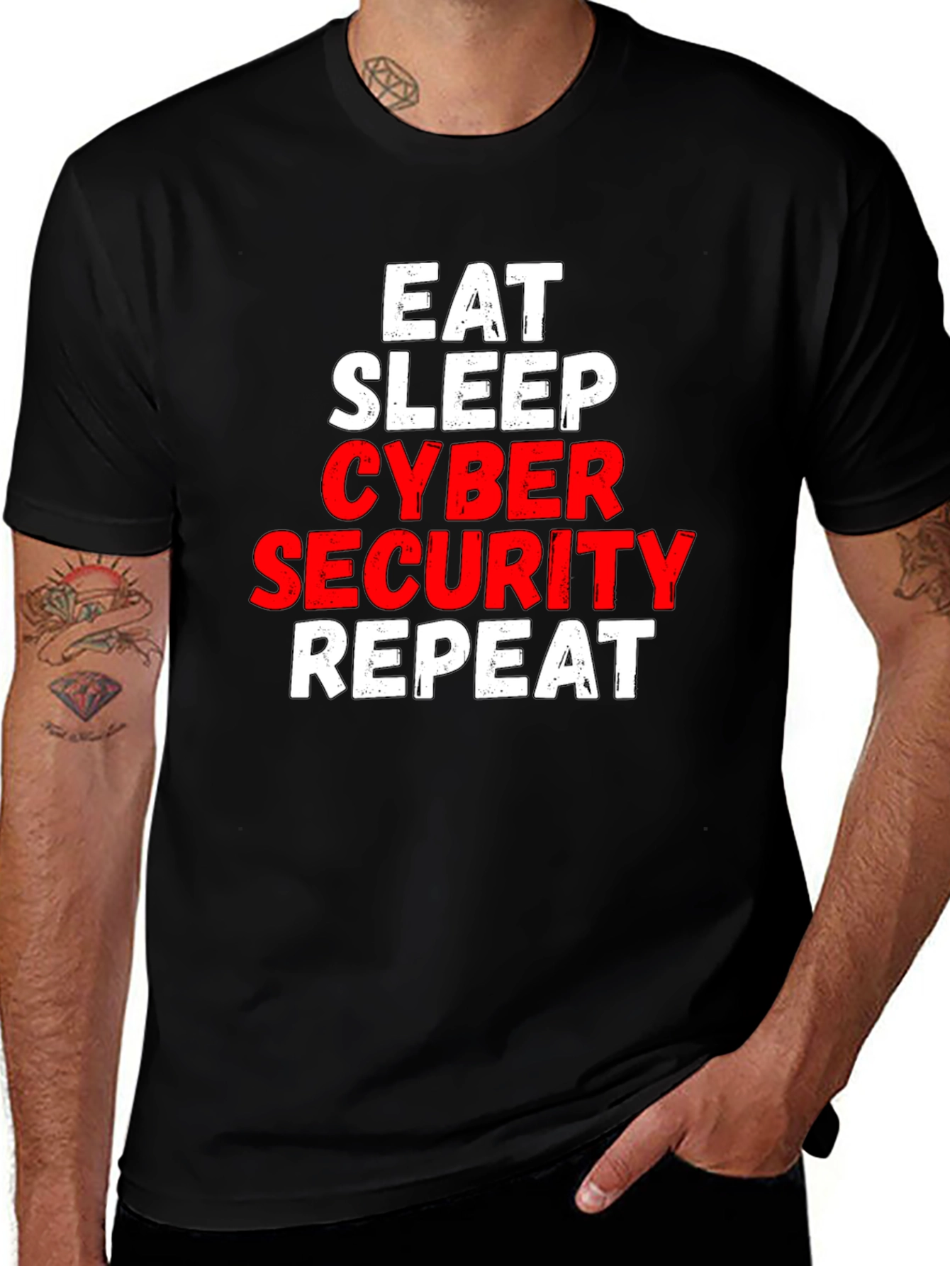 Eat Sleep Cyber Security Repeat Black Graphic Tee
