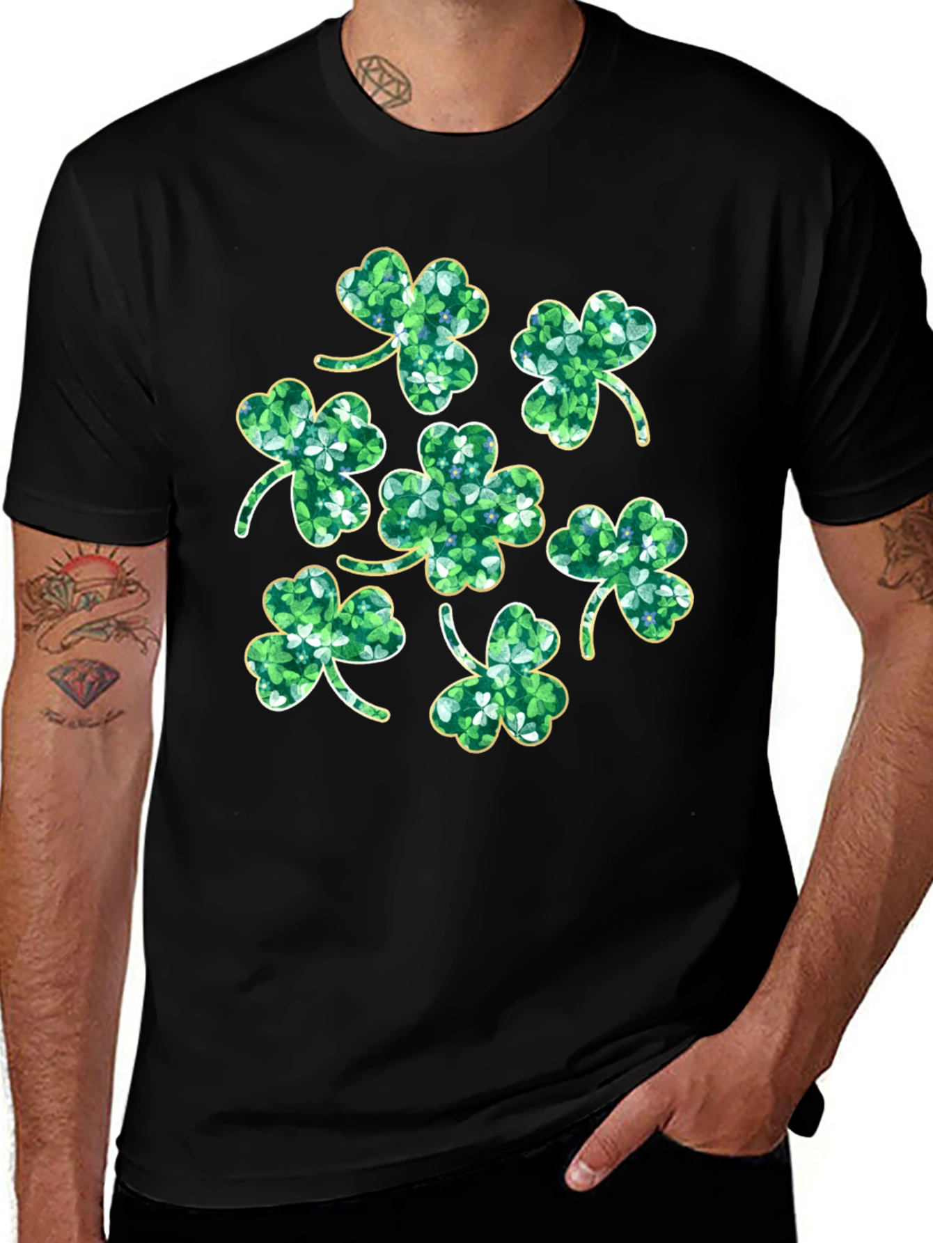 Variant 30 of St. Patrick's Day Clover T-Shirt - Black