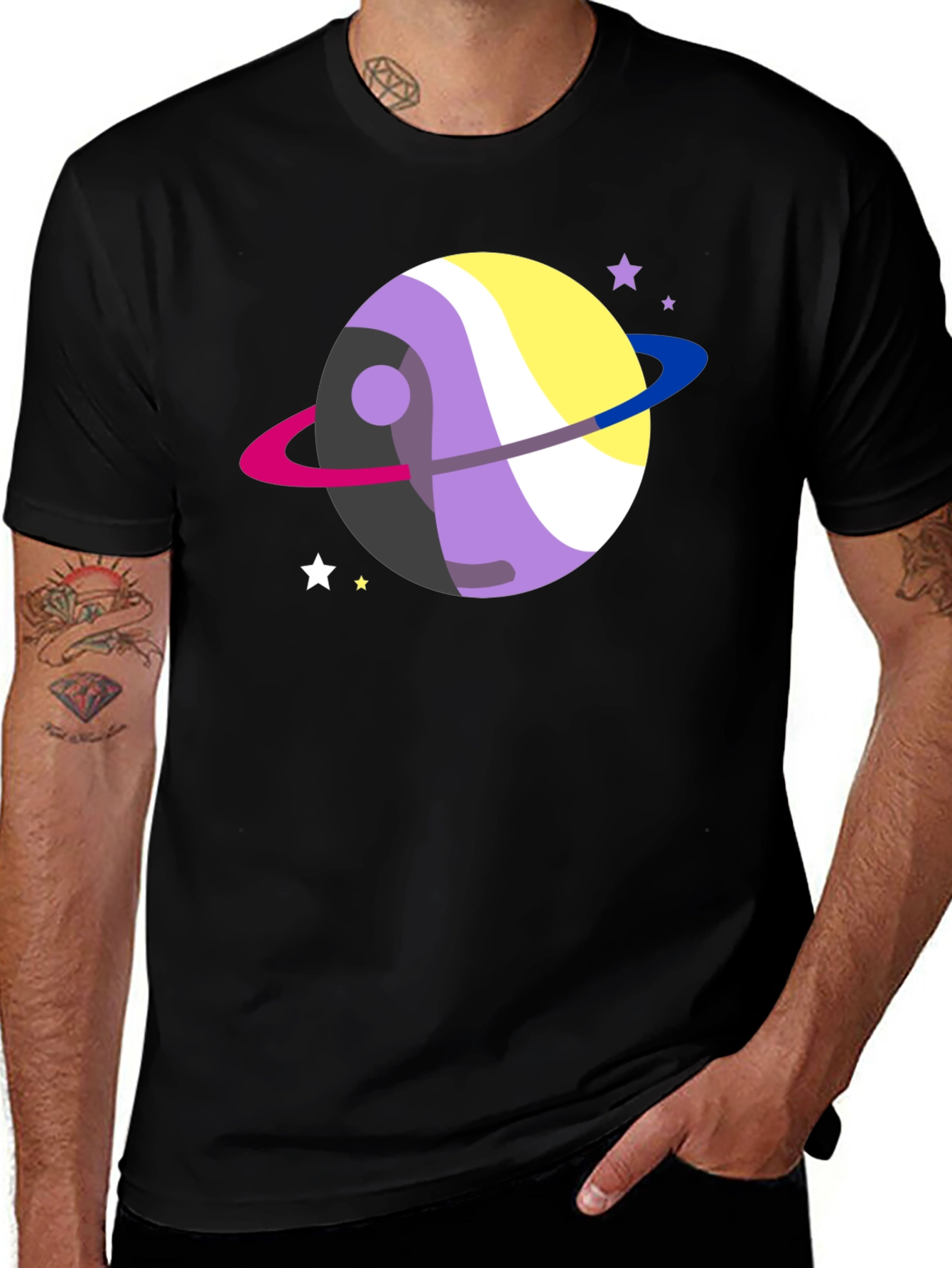 Variant 18 of Nonbinary Pride Planet T-Shirt - LGBTQIA+