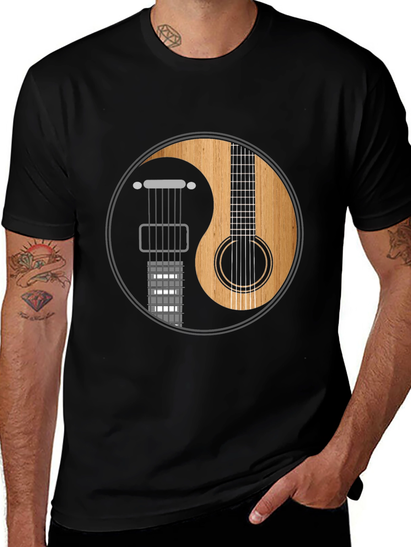Yin Yang Guitar Graphic Tee - Musical Harmony Shirt