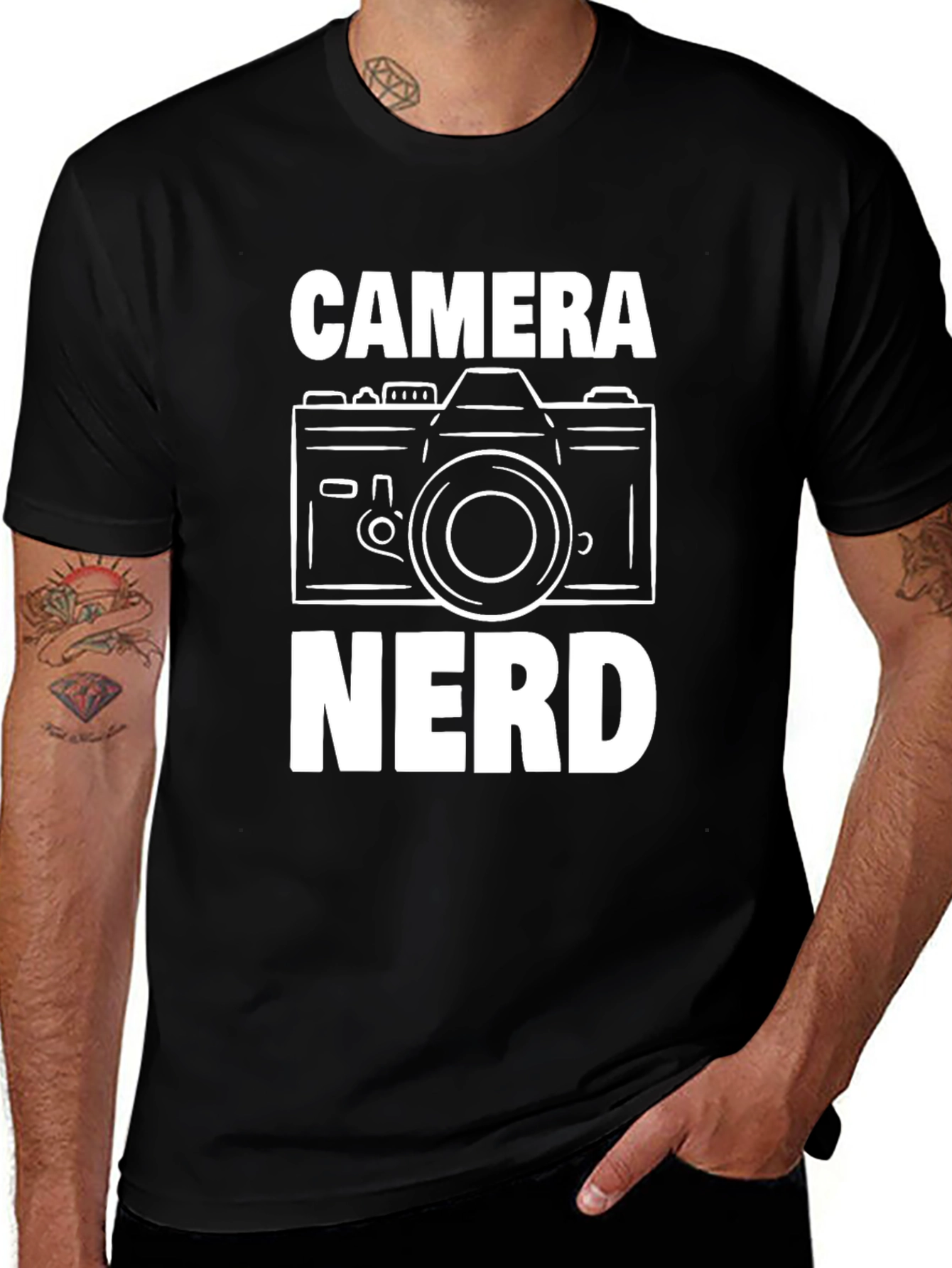 Variant 28 of Camera Nerd Graphic T-Shirt - Black Cotton Tee