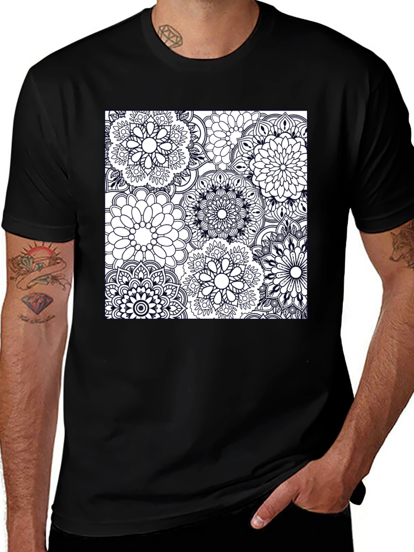 Variant 3 of Floral Mandala Graphic Tee - Casual Black T-Shirt
