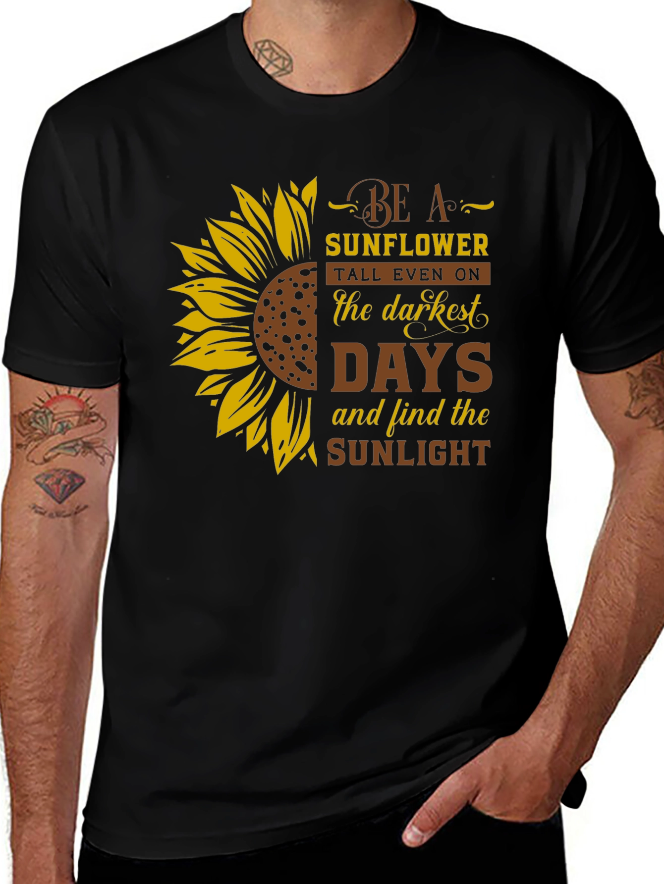 Variant 4 of Be A Sunflower Graphic Print Black T-Shirt