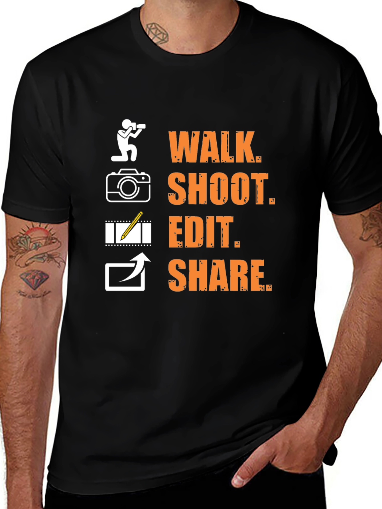 Variant 9 of Photographer's "Walk Shoot Edit Share" Graphic T-Shirt