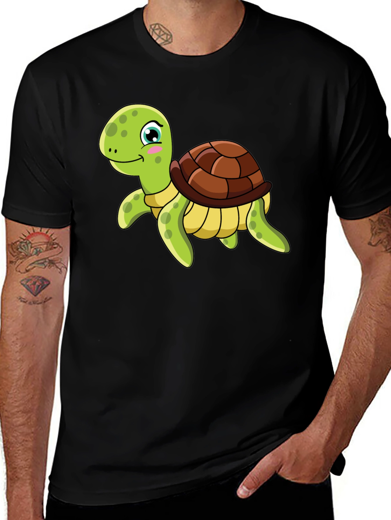 Variant 12 of Cartoon Turtle Graphic Tee - Black T-Shirt