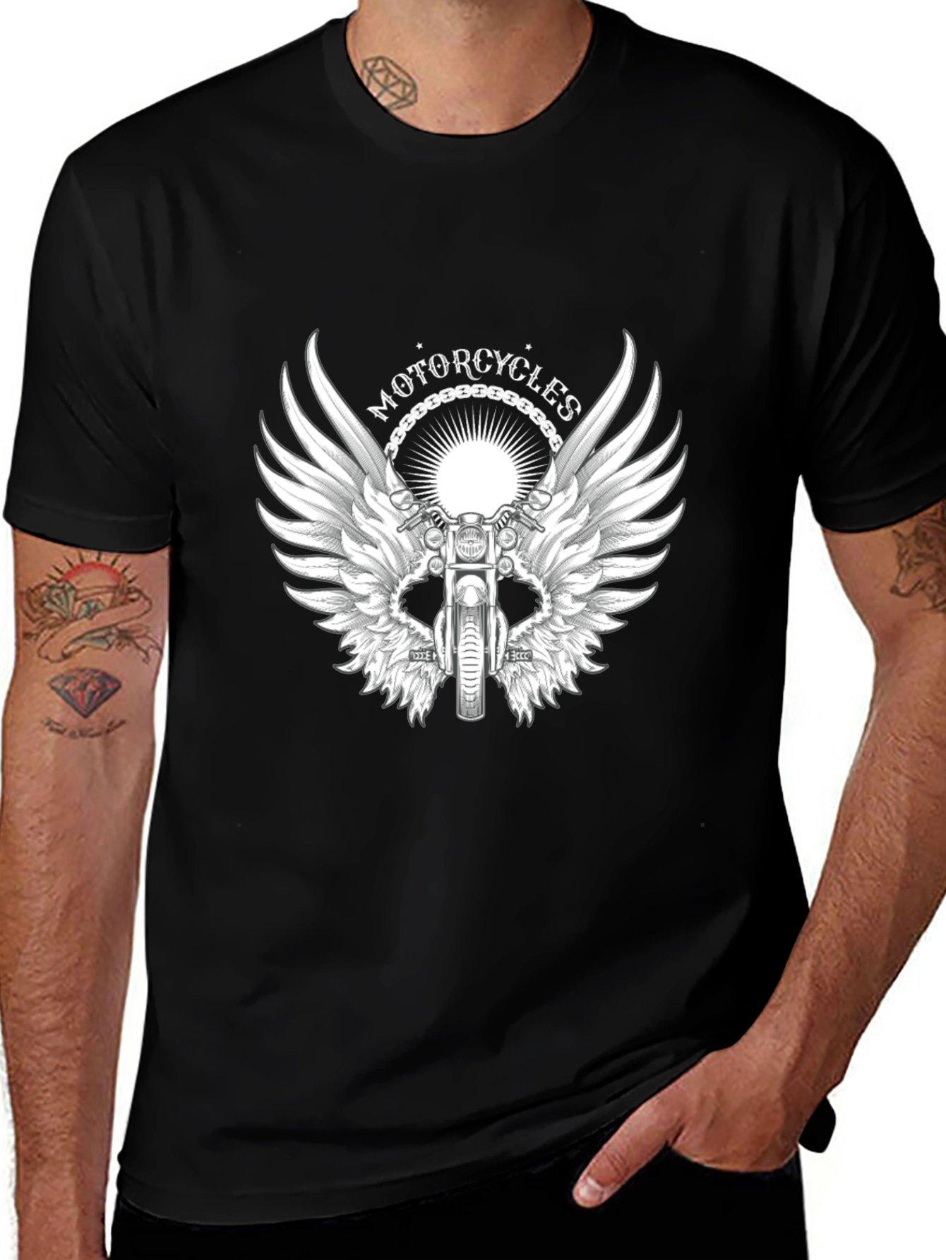 Variant 3 of Motorcycle Wings Graphic T-Shirt - Black