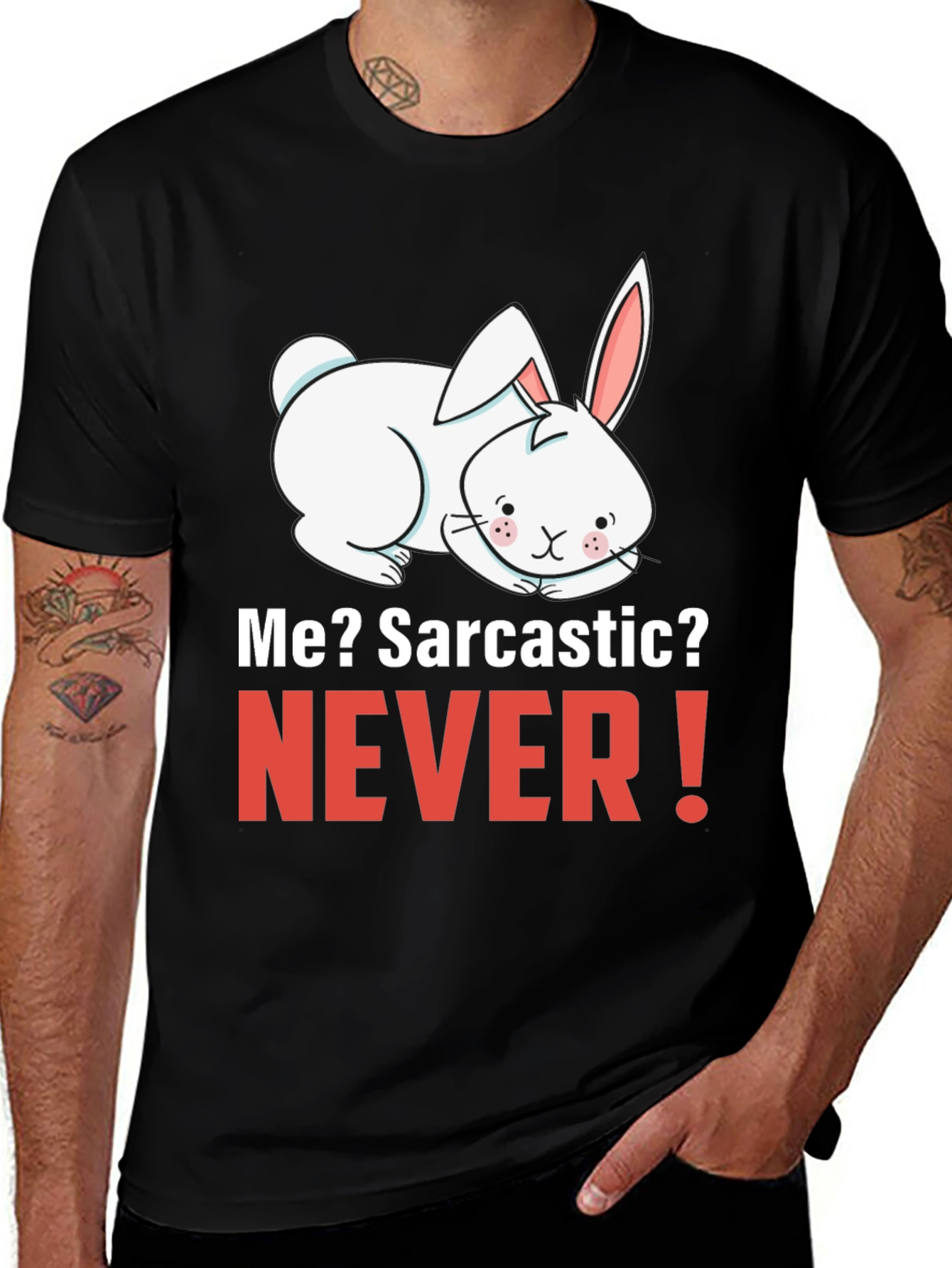 Variant 4 of Sarcastic Bunny Graphic T-Shirt - Unisex Black Tee