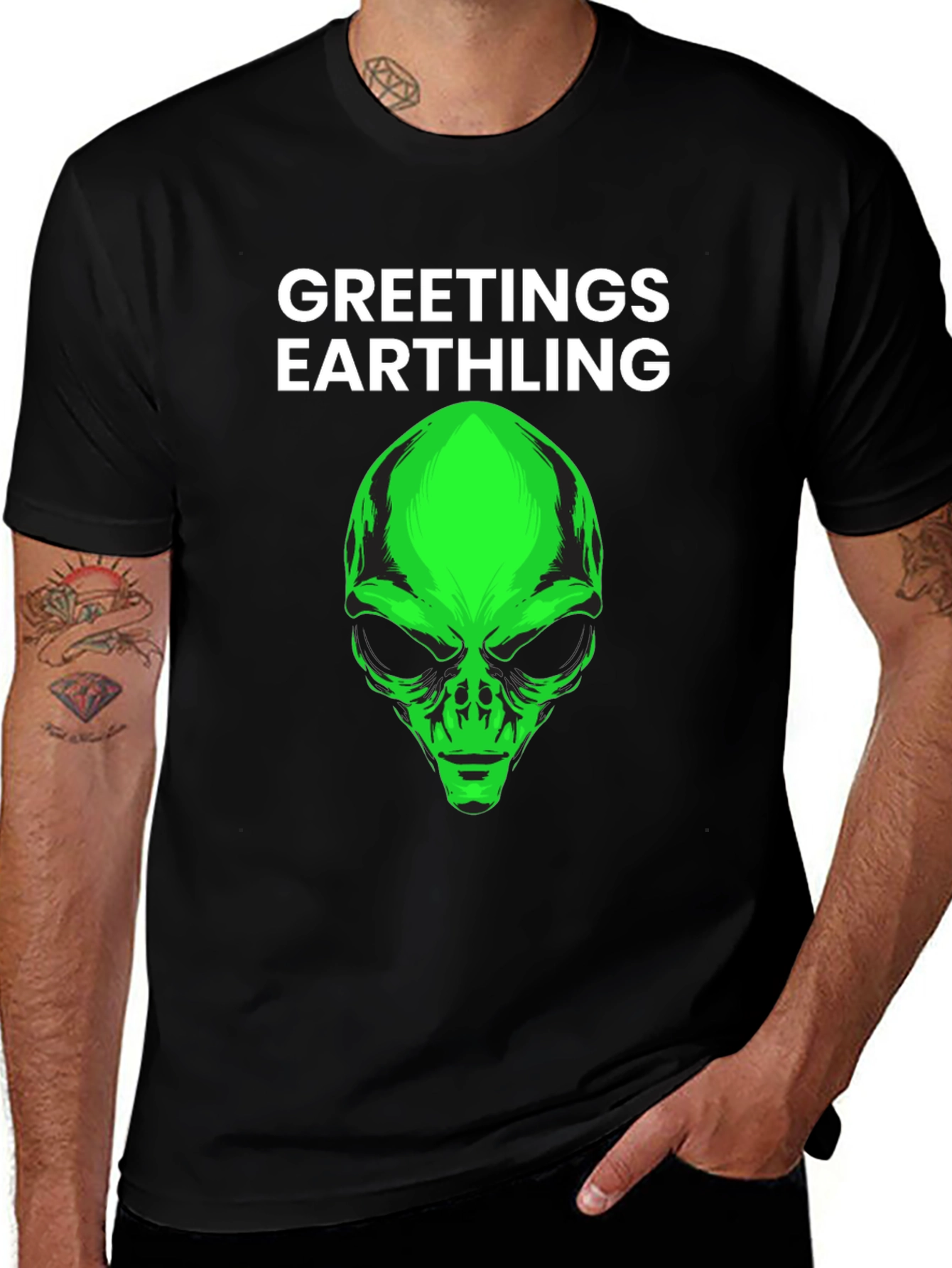 Variant 7 of Greetings Earthling Alien Head Graphic Tee