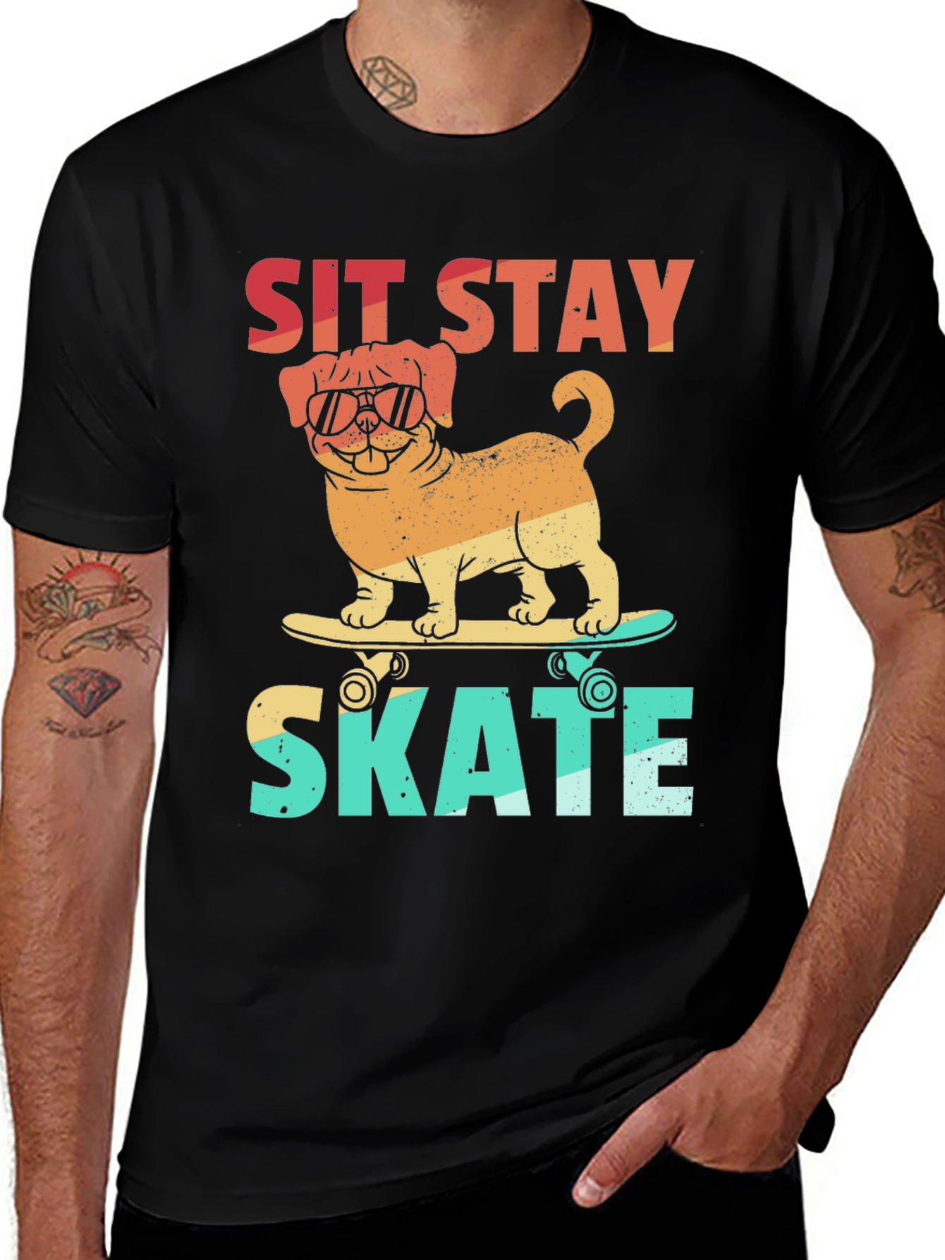 Variant 8 of Sit Stay Skate T-Shirt - Dog on Skateboard Tee