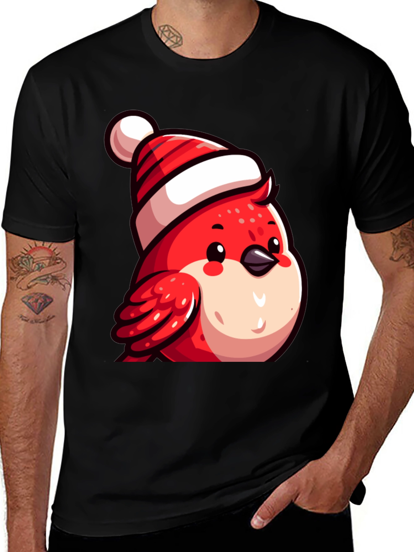 Festive Bird Tee - Red Robin with Santa Hat