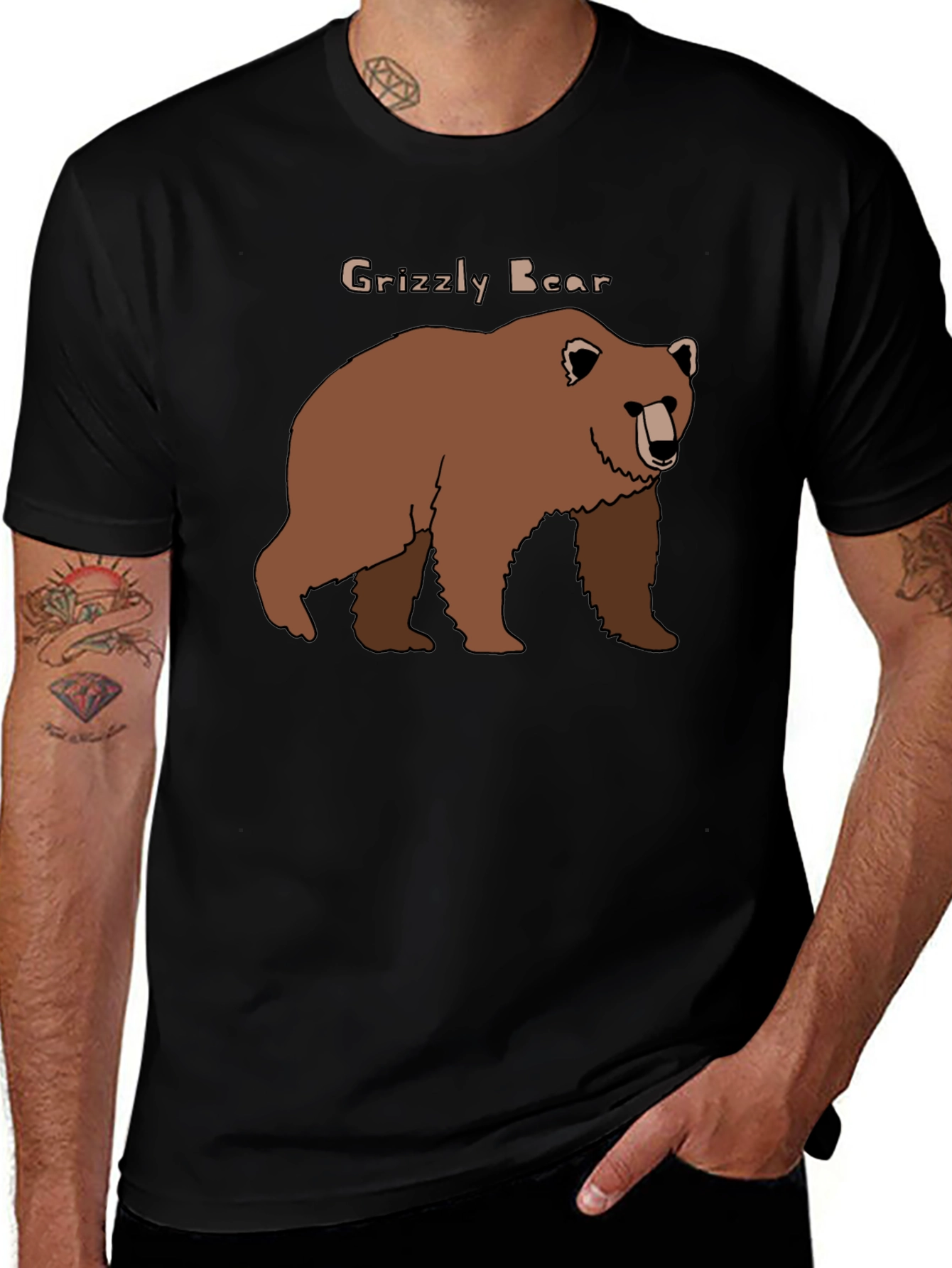 Grizzly Bear Graphic Tee - Black Cotton Blend