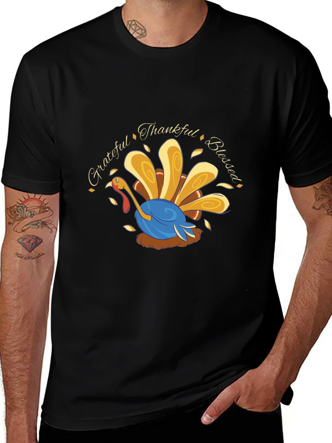 Variant 7 of Grateful Thankful Blessed Turkey Graphic T-Shirt