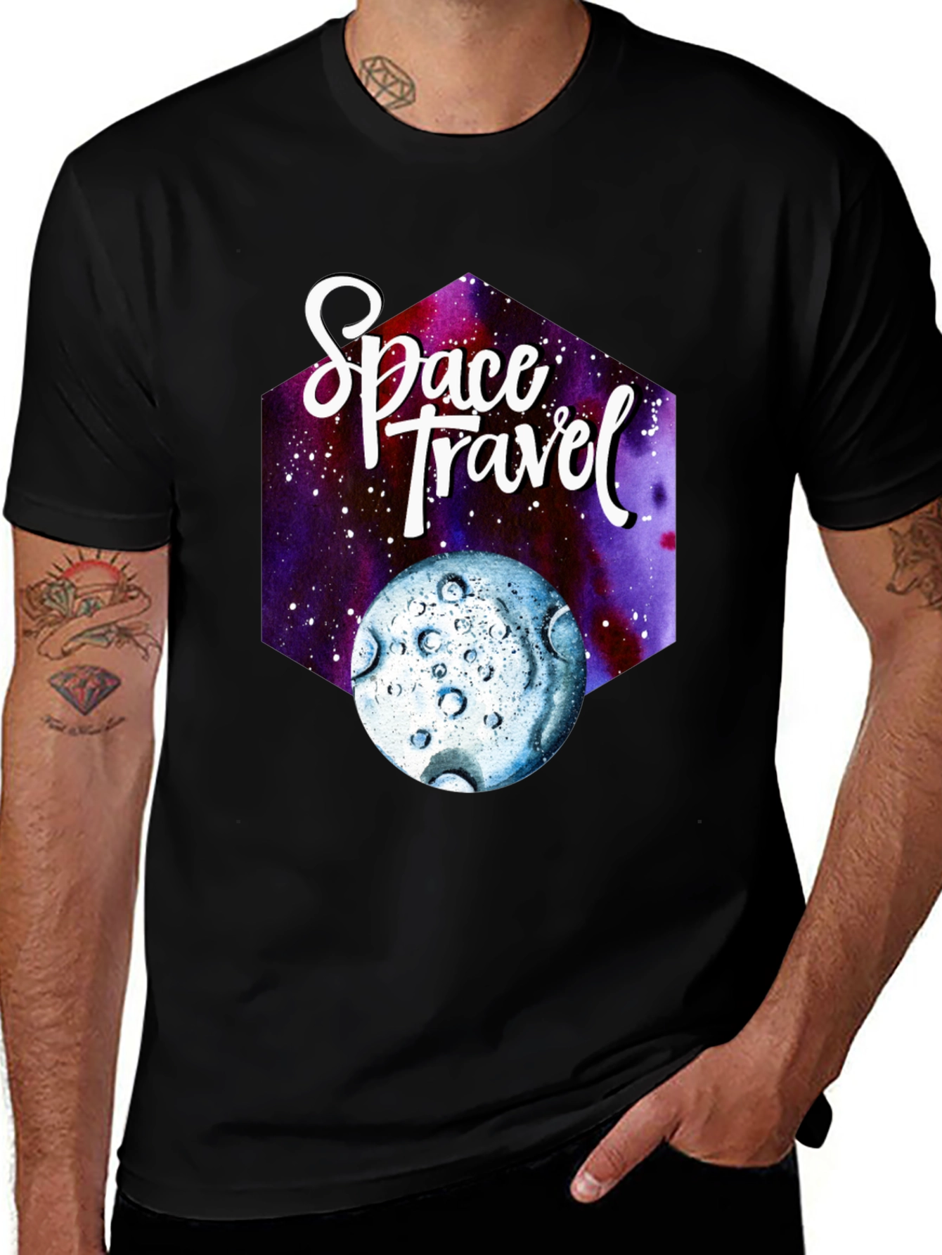 Variant 23 of Space Travel Graphic T-Shirt - Black Cotton Tee