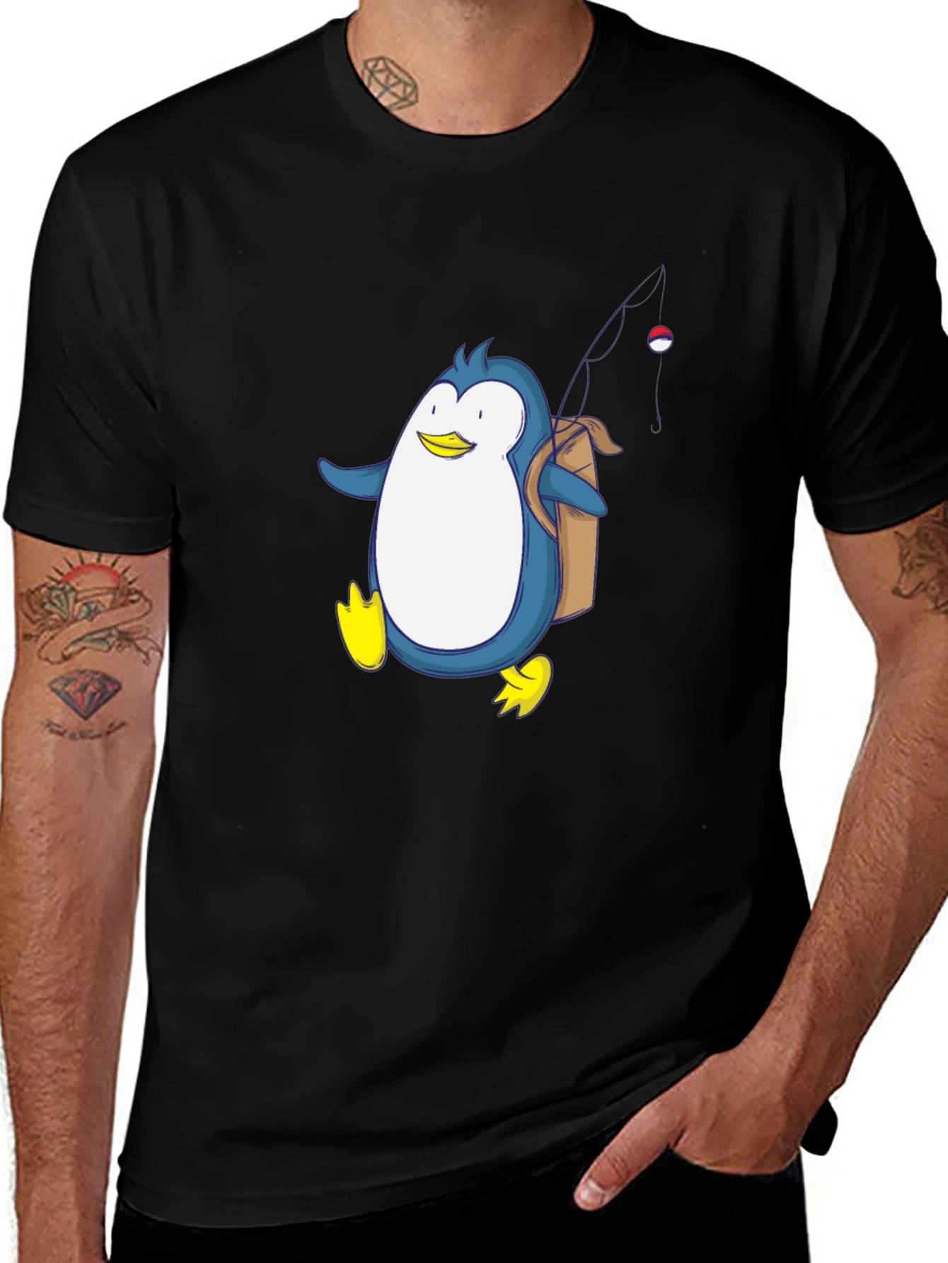 Penguin Fishing Trip T-Shirt - Fun Cartoon Design