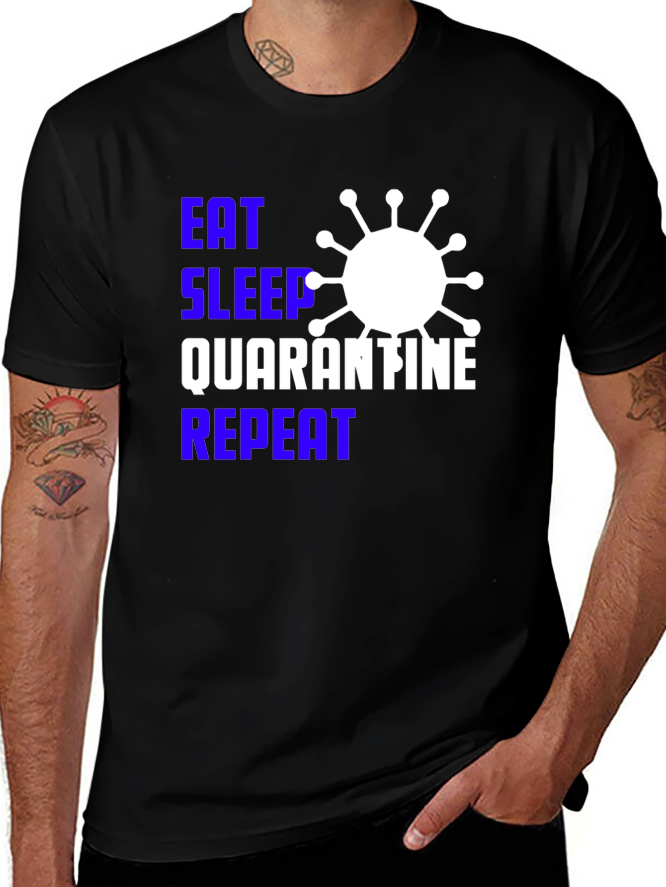 Variant 4 of Eat Sleep Quarantine Repeat Black Graphic Tee