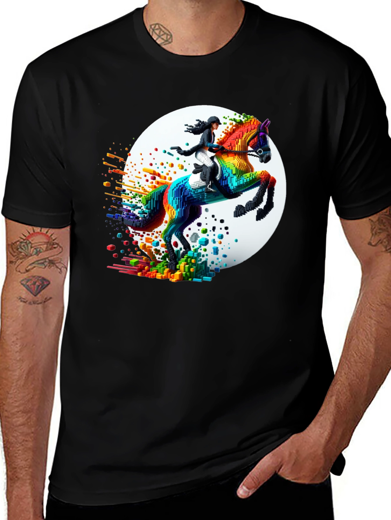 Variant 17 of Rainbow Horse Rider Graphic Tee - Black