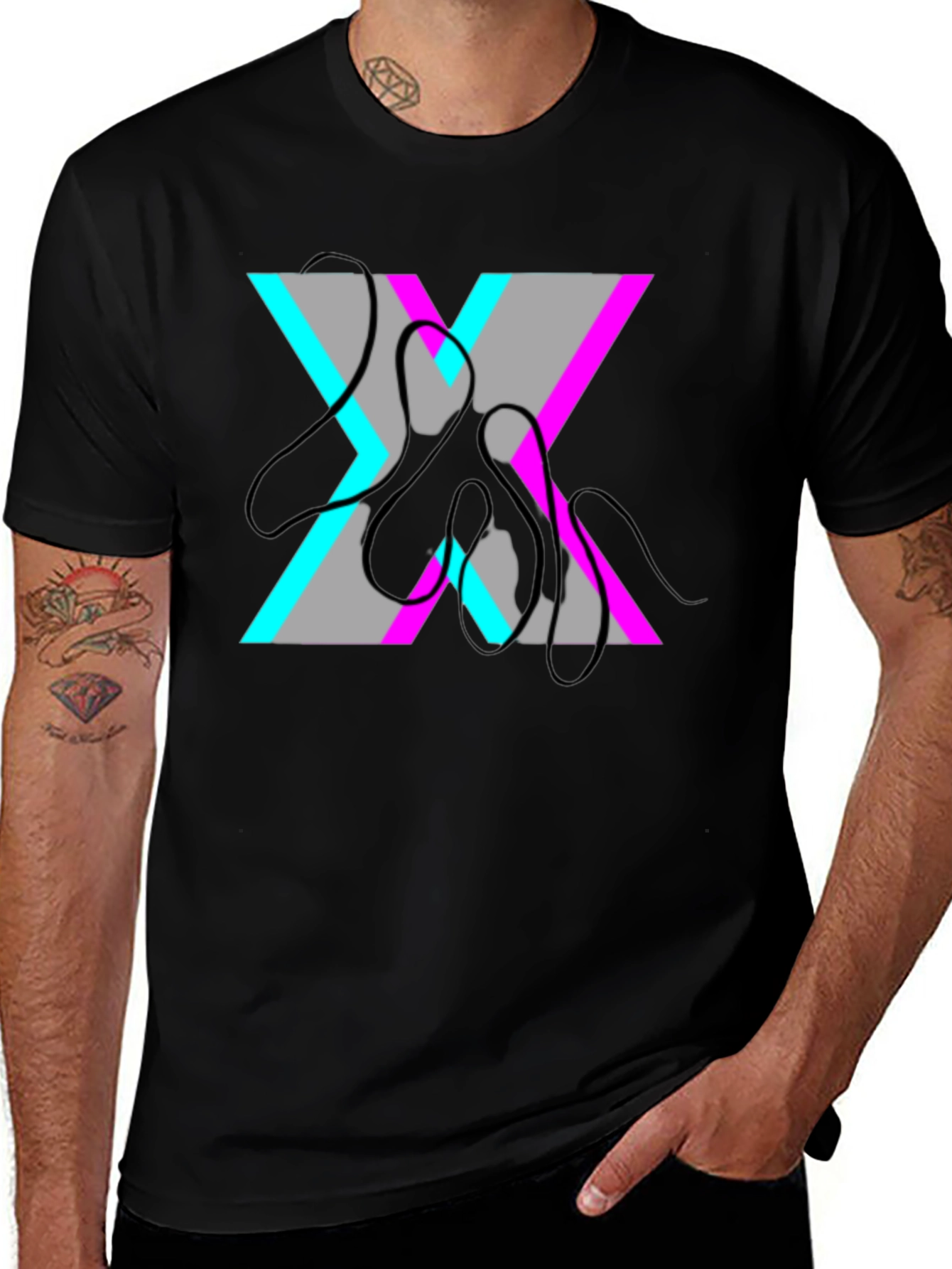 Variant 11 of Abstract 'X' Graphic Black T-Shirt