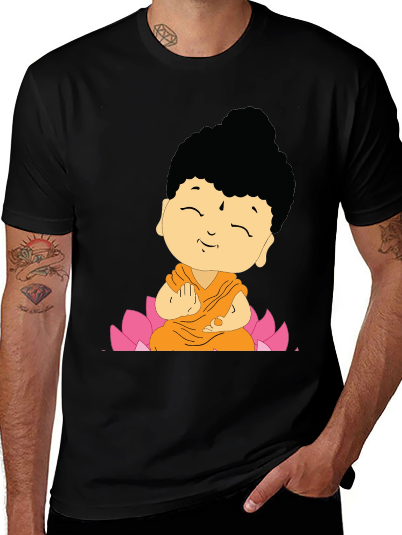 Buddha Cartoon Graphic Black T-Shirt