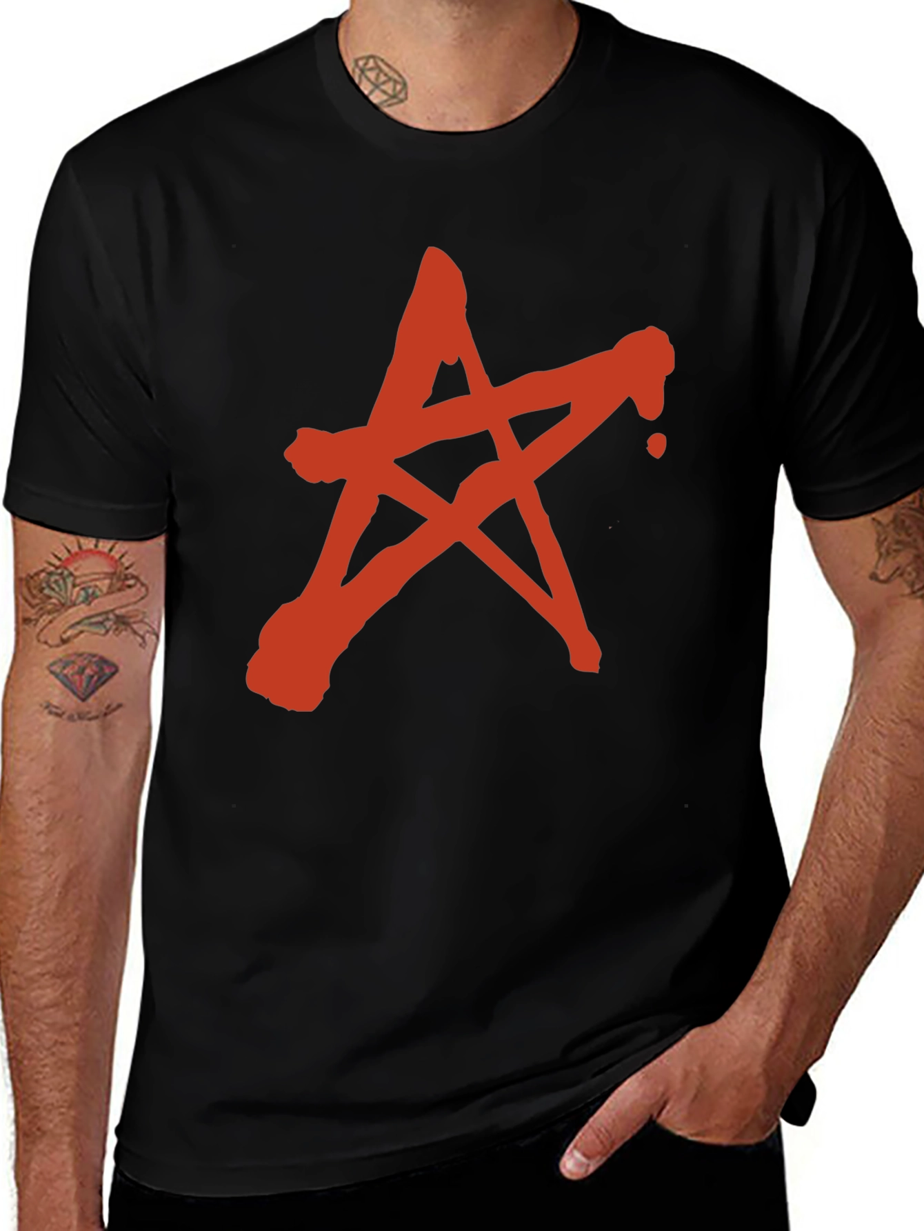 Variant 12 of Red Star Graphic Print Black T-Shirt