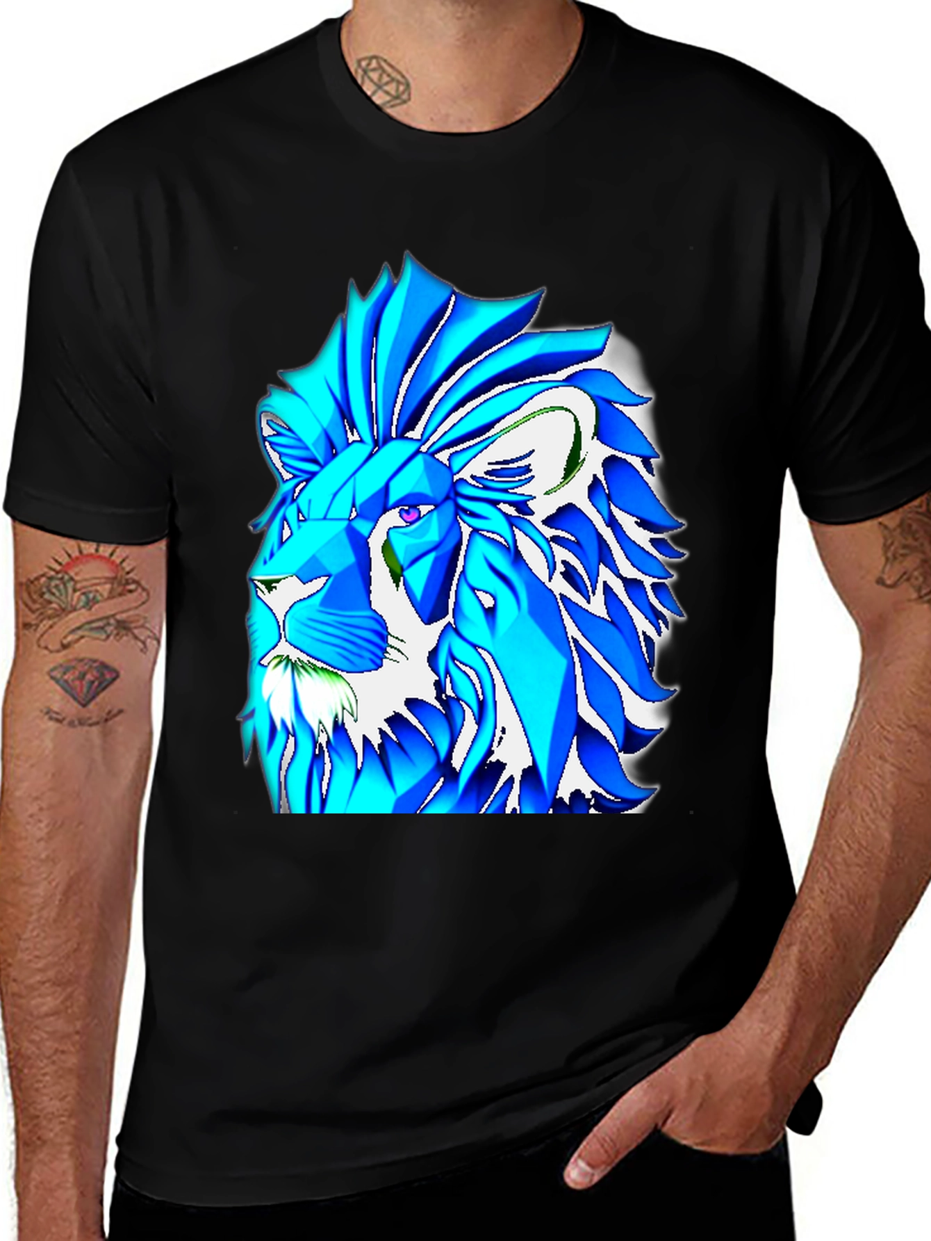 Variant 29 of Geometric Lion Graphic T-Shirt - Bold Blue Design