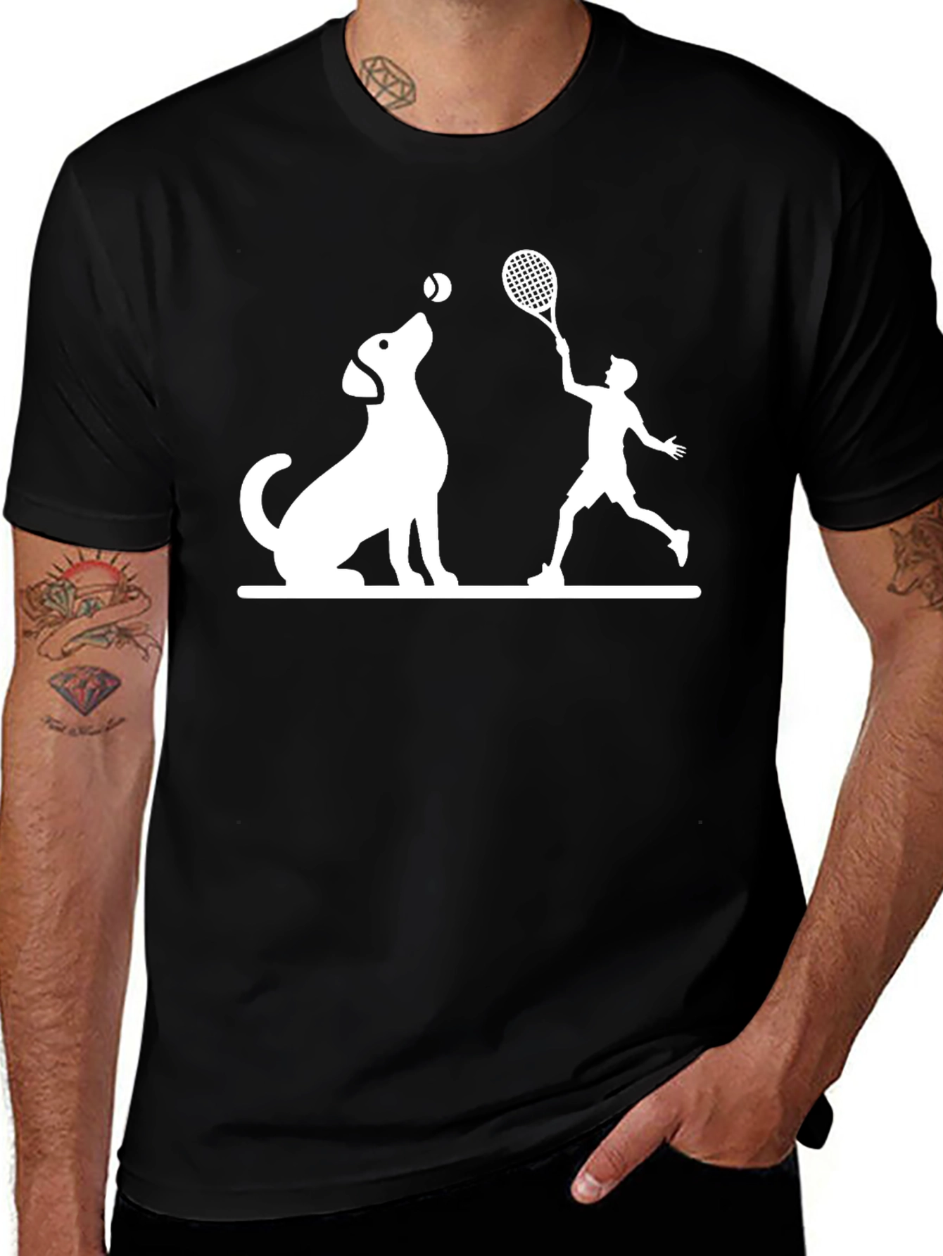 Variant 21 of Dog & Tennis Player Graphic T-Shirt - Black