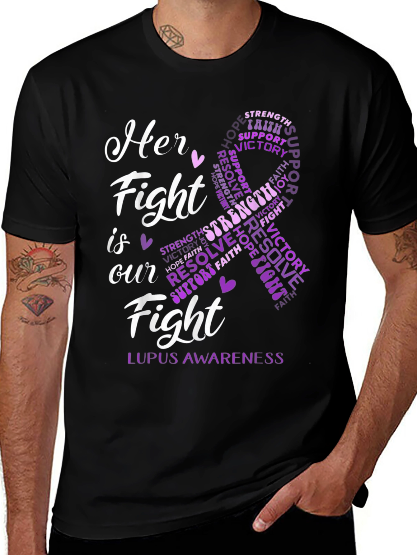 Lupus Awareness T-Shirt - Her Fight is Our Fight Ribbon Tee