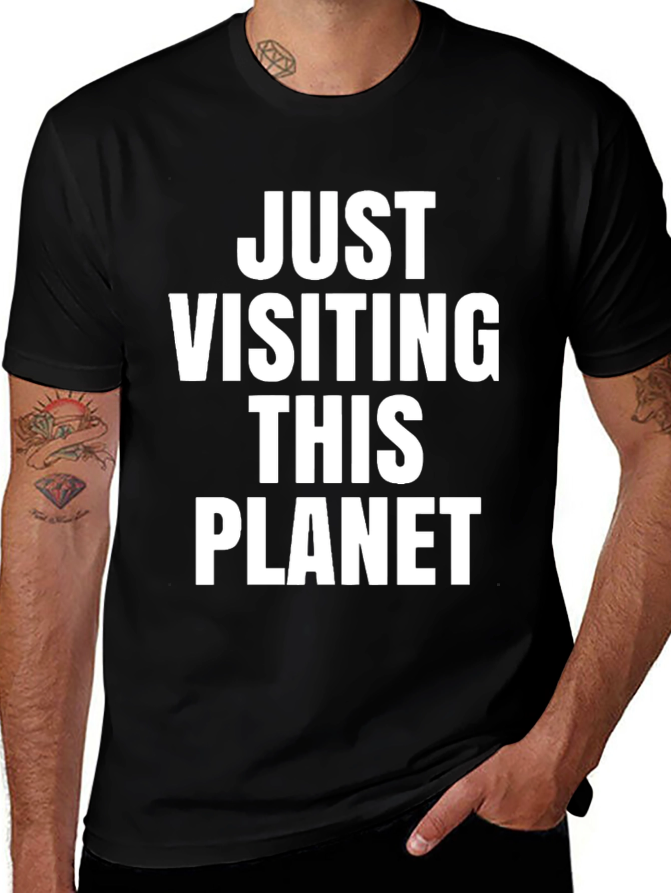Variant 22 of Just Visiting This Planet Graphic Tee - Black