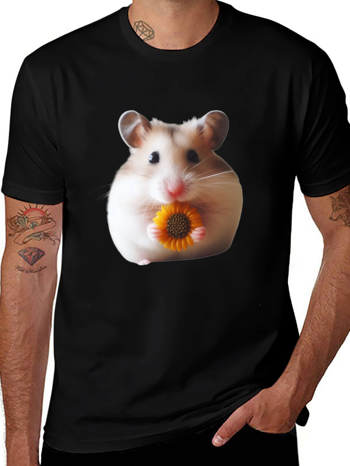 Variant 17 of Hamster Holding Flower Graphic T-Shirt - Unisex Casual Tee
