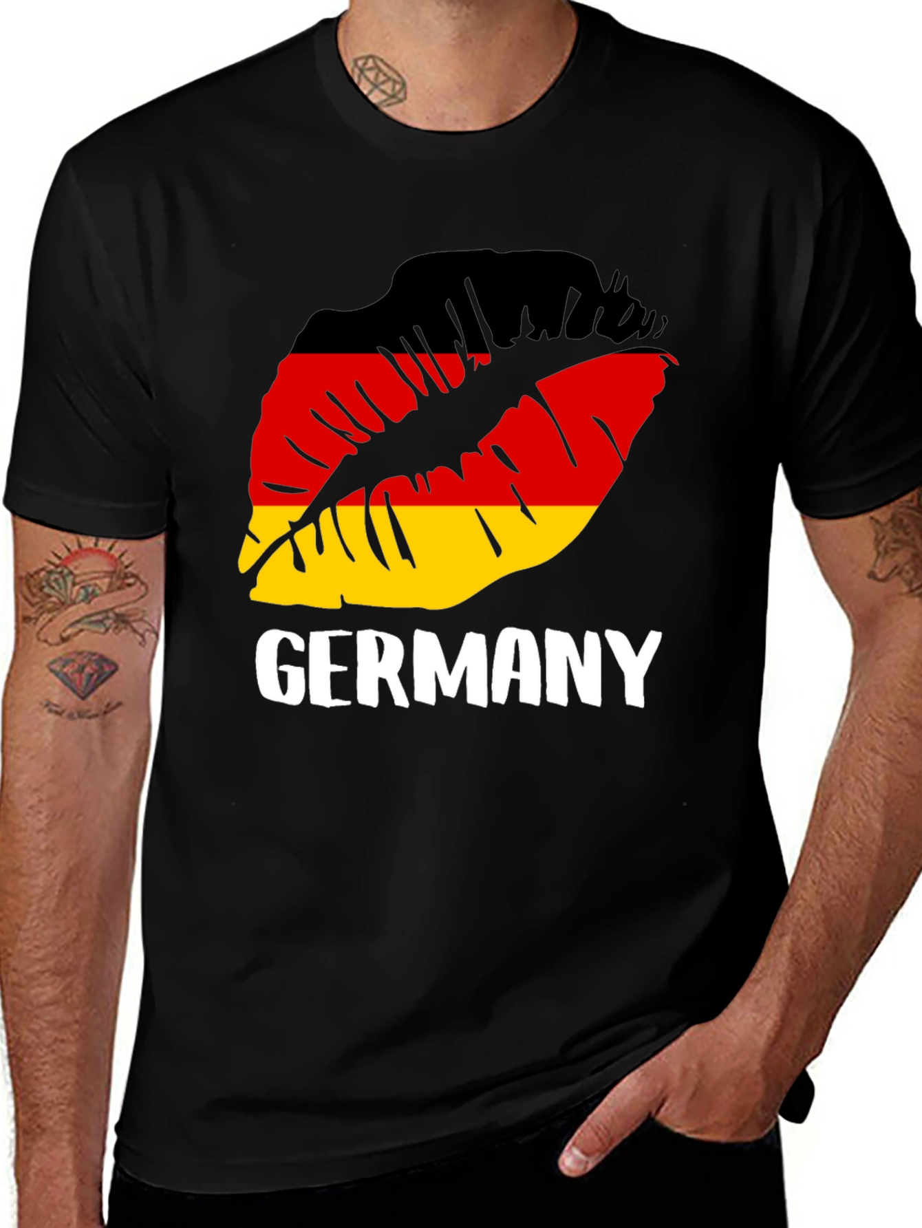 Germany Flag Lips Graphic Tee - Black