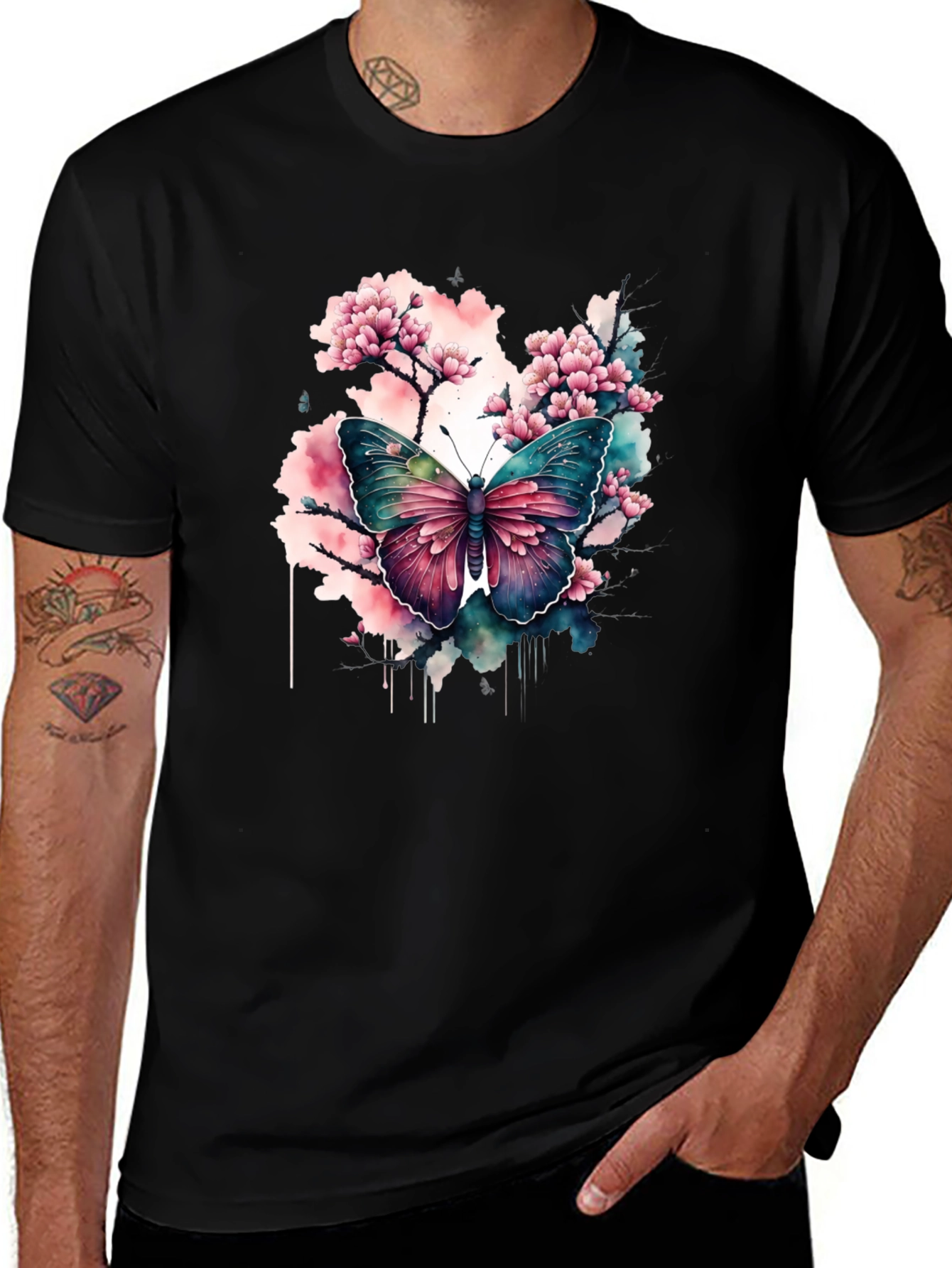 Variant 20 of Butterfly Watercolor Graphic Tee - Black
