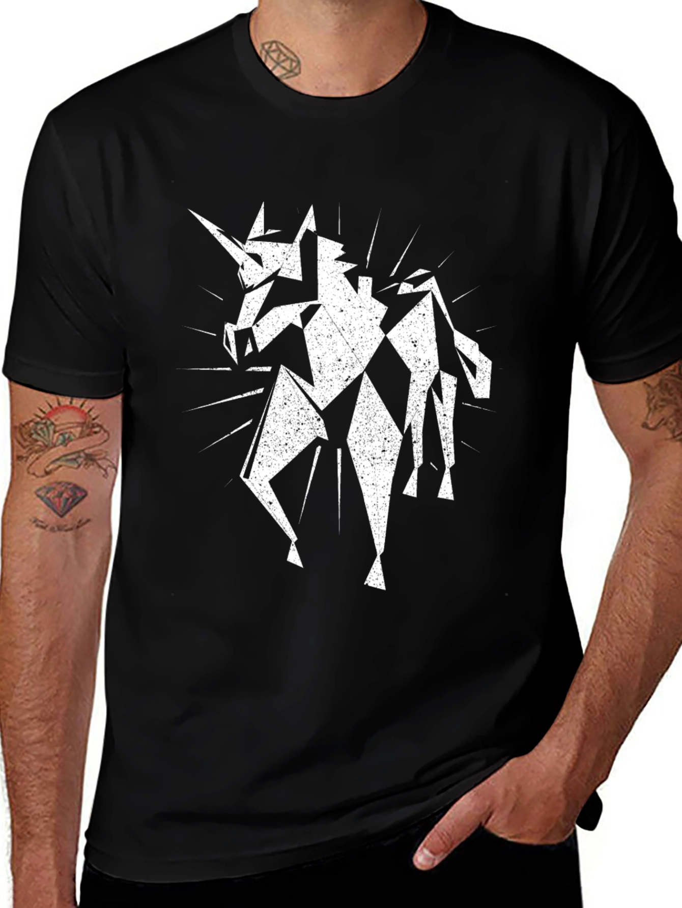 Variant 3 of Geometric Unicorn Black T-Shirt - Unique Graphic Tee