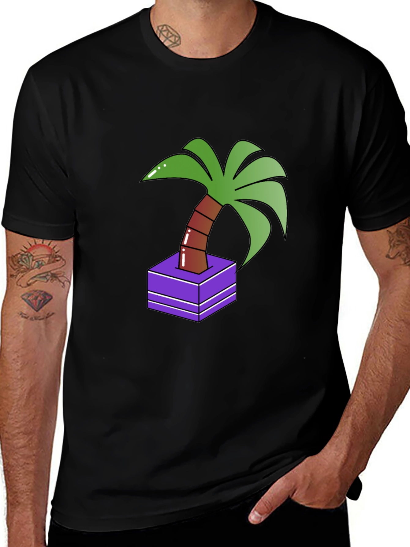 Variant 6 of Tropical Palm Tree Graphic Tee - Black