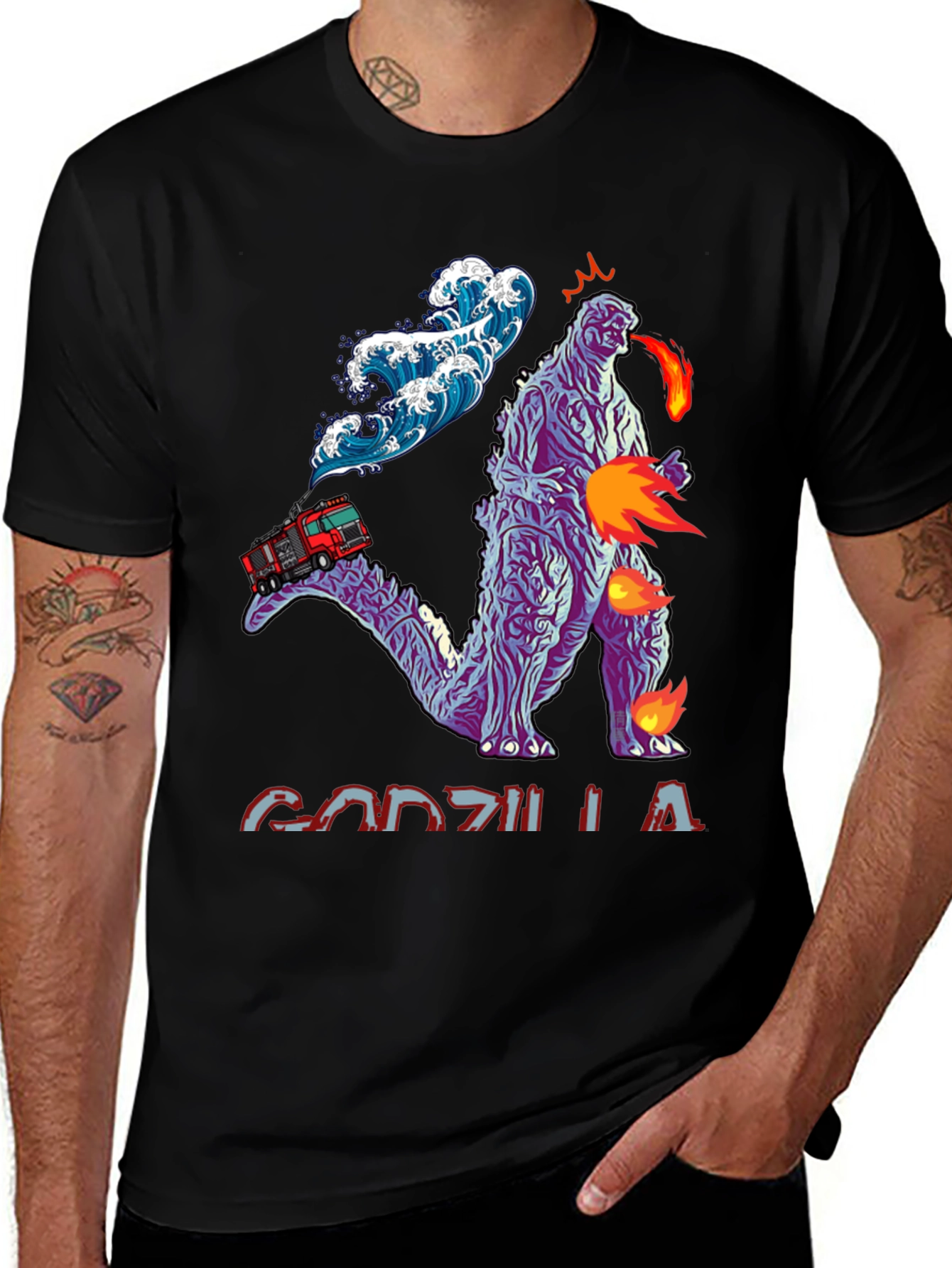 Godzilla Fire Truck Wave Graphic Tee